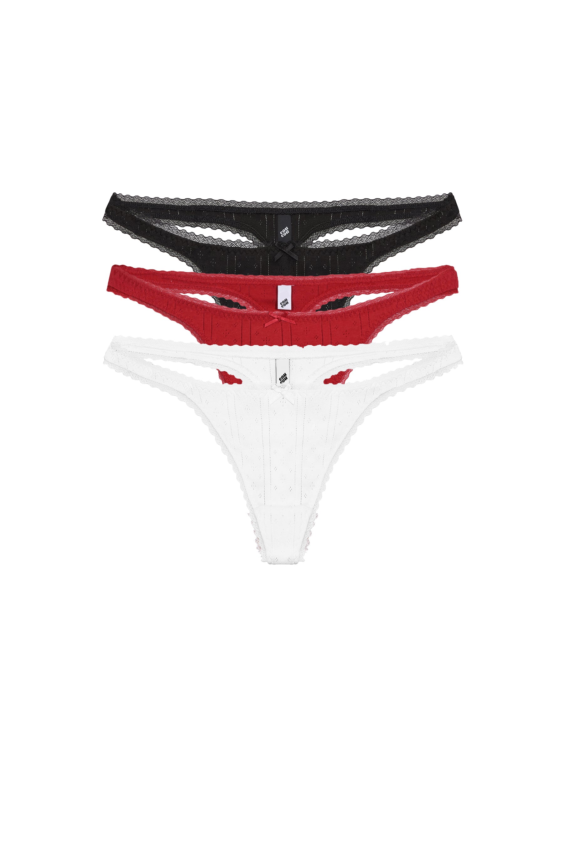 The Thong: 3-Pack Black, Cherry Red & White 3 The Thong: 3-Pack Black, Cherry Red & White