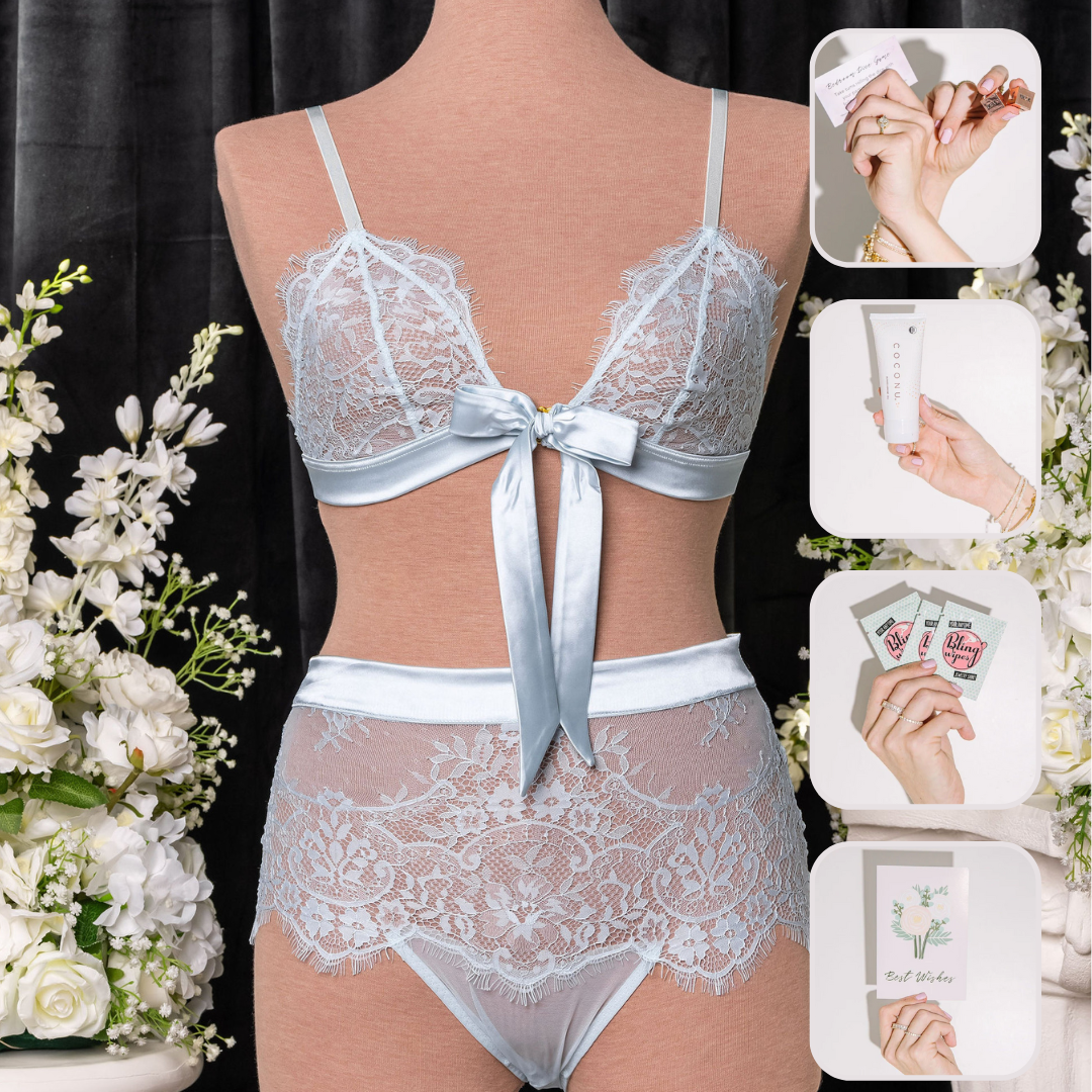 Bridal Bundle: Eyelash Lace Bow Bralette Set - Something Blue
