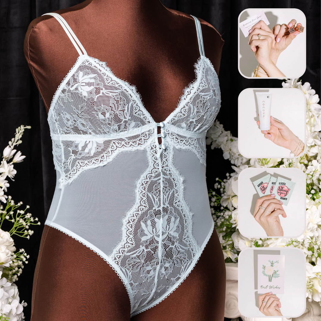 Bridal Bundle: Lace & Mesh Button Teddy - Something Blue