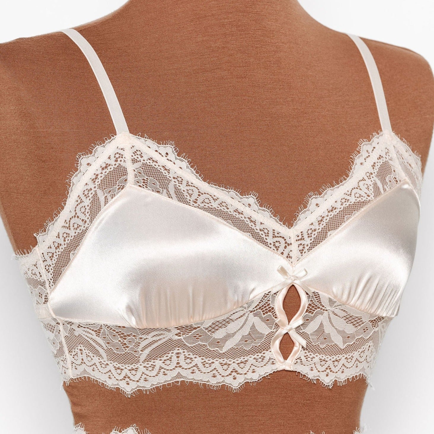 Bridal Bundle: Lacy Satin Keyhole Bralette Set - Champagne 11 Bridal Bundle: Lacy Satin Keyhole Bralette Set - Champagne