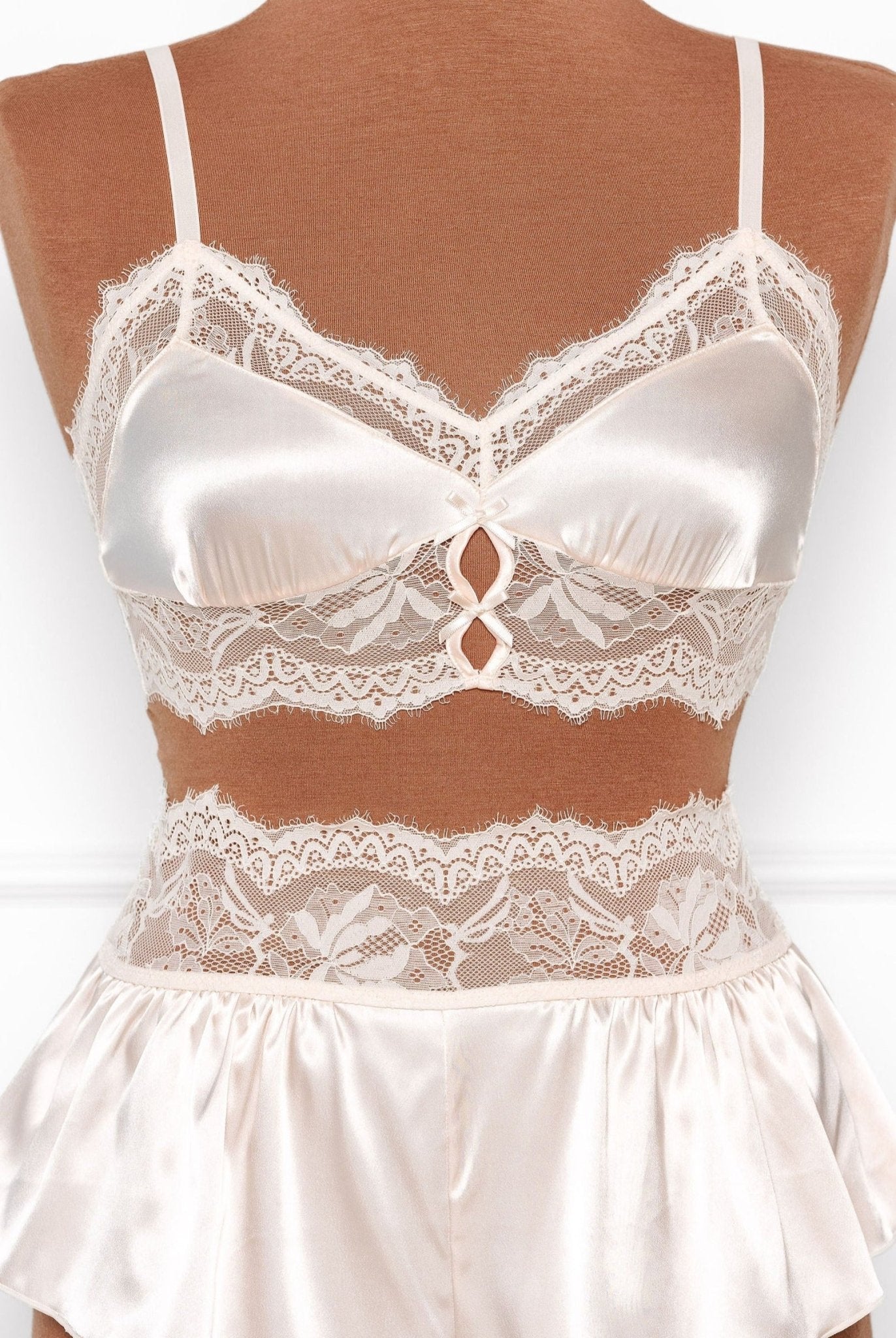 Bridal Bundle: Lacy Satin Keyhole Bralette Set - Champagne 17 Bridal Bundle: Lacy Satin Keyhole Bralette Set - Champagne