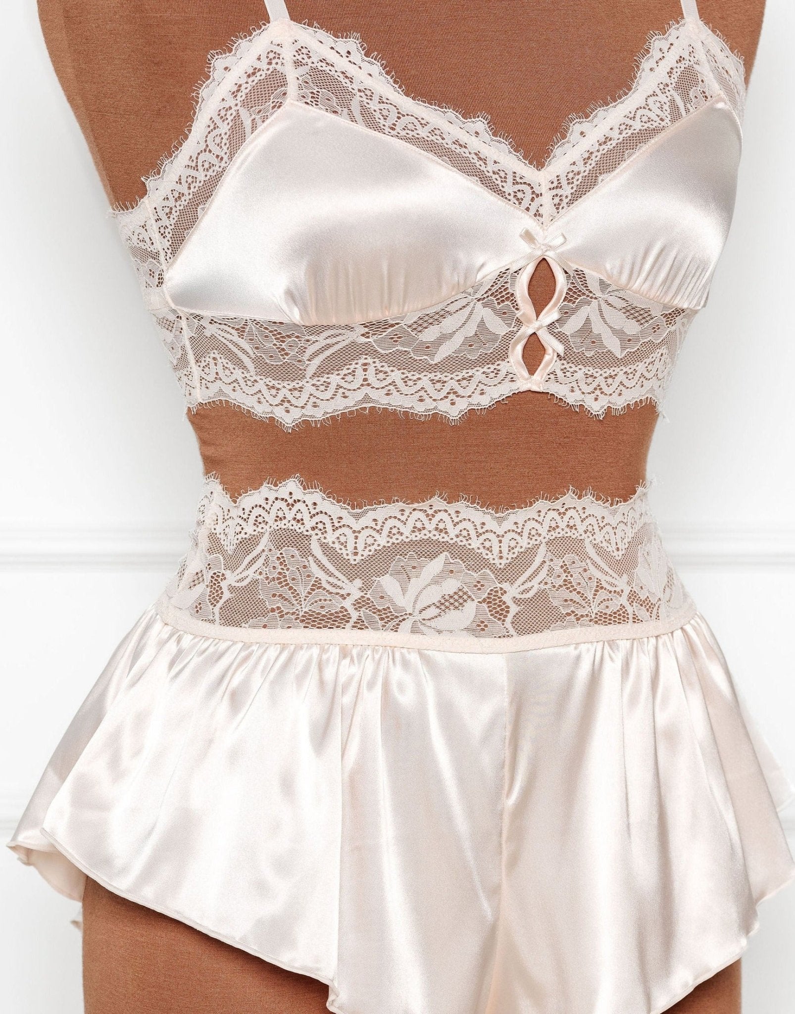 Bridal Bundle: Lacy Satin Keyhole Bralette Set - Champagne 18 Bridal Bundle: Lacy Satin Keyhole Bralette Set - Champagne