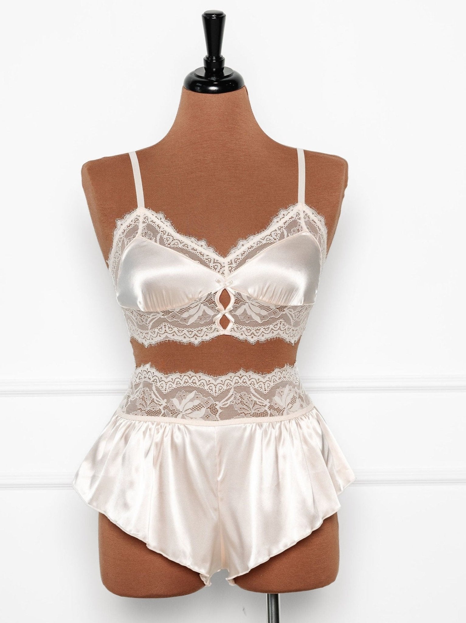 Bridal Bundle: Lacy Satin Keyhole Bralette Set - Champagne 10 Bridal Bundle: Lacy Satin Keyhole Bralette Set - Champagne