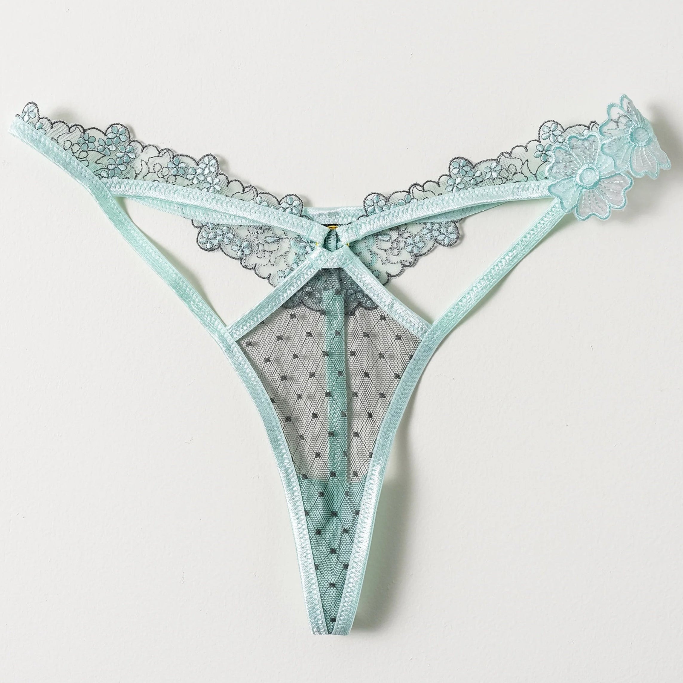 Embroidered Appliqué Cut Out Thong - Mint Julep