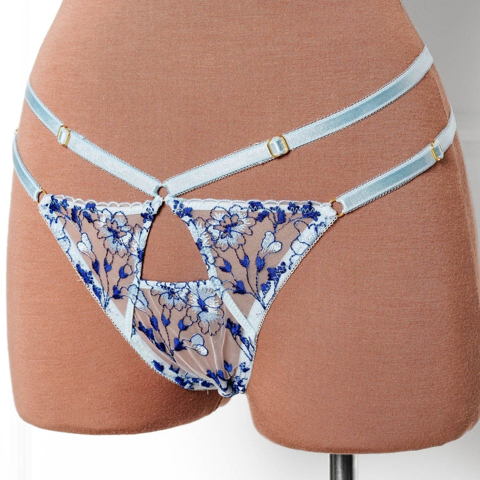 Embroidered Strappy Thong