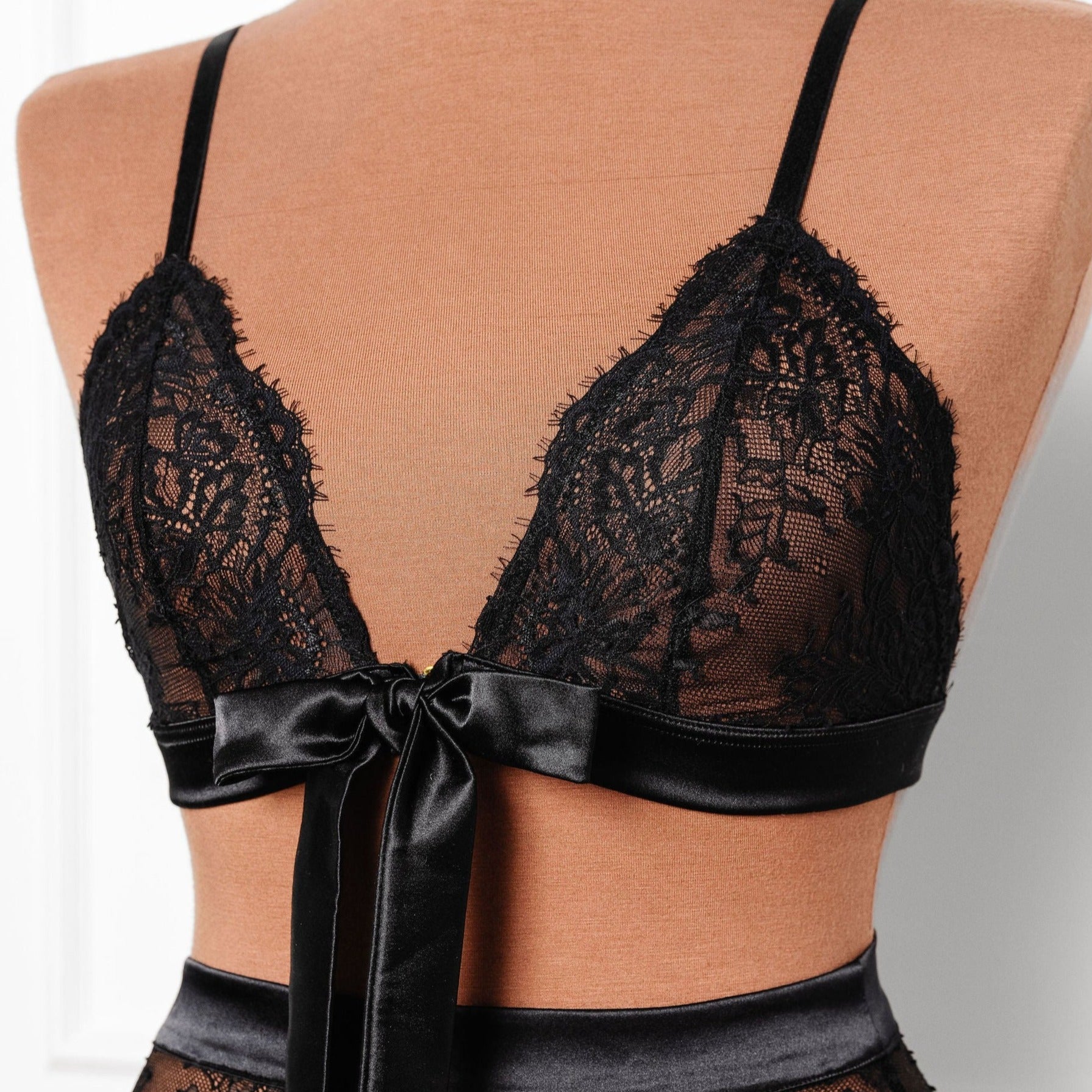 Eyelash Lace Bow Bralette - Black 12 Eyelash Lace Bow Bralette - Black