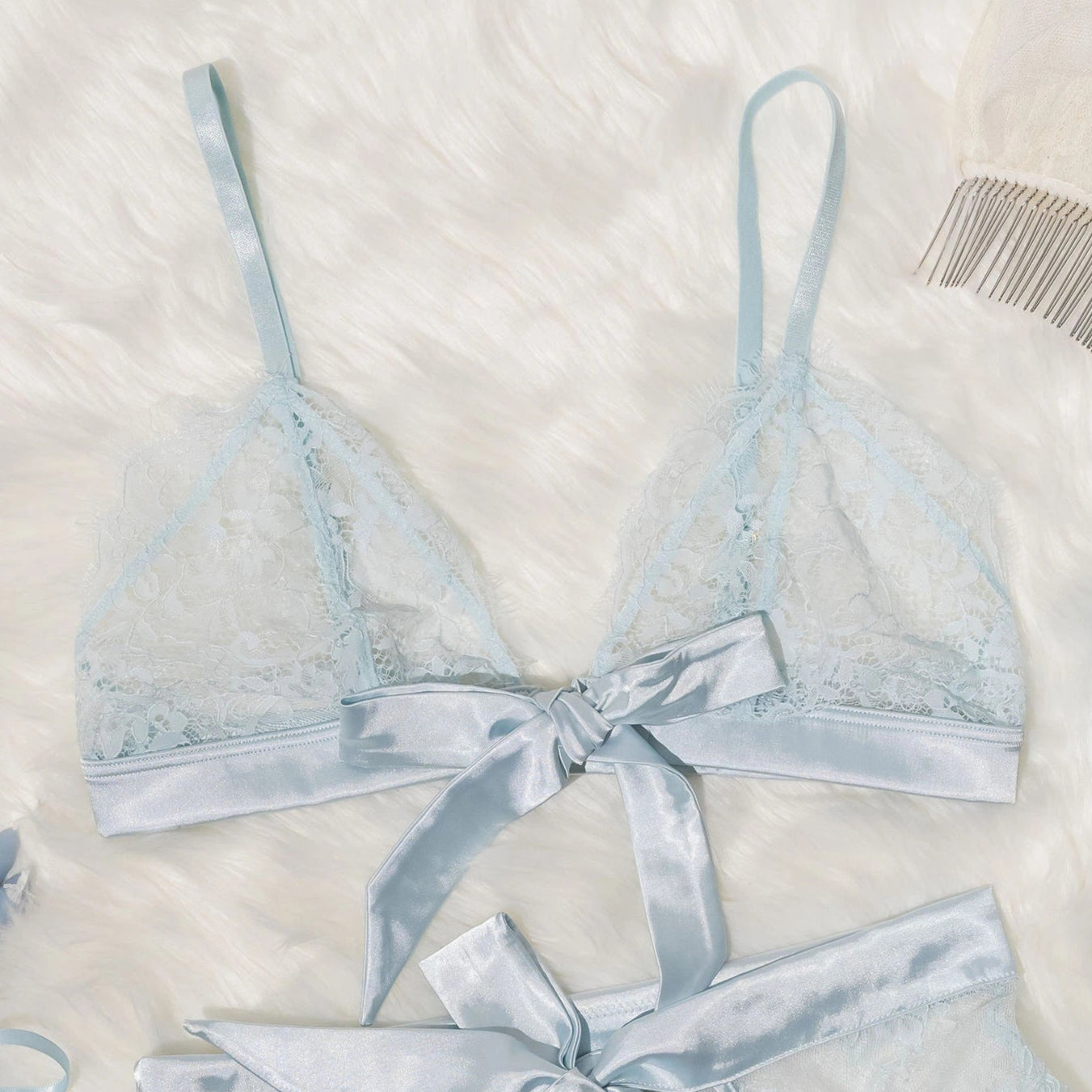Eyelash Lace Bow Bralette - Something Blue