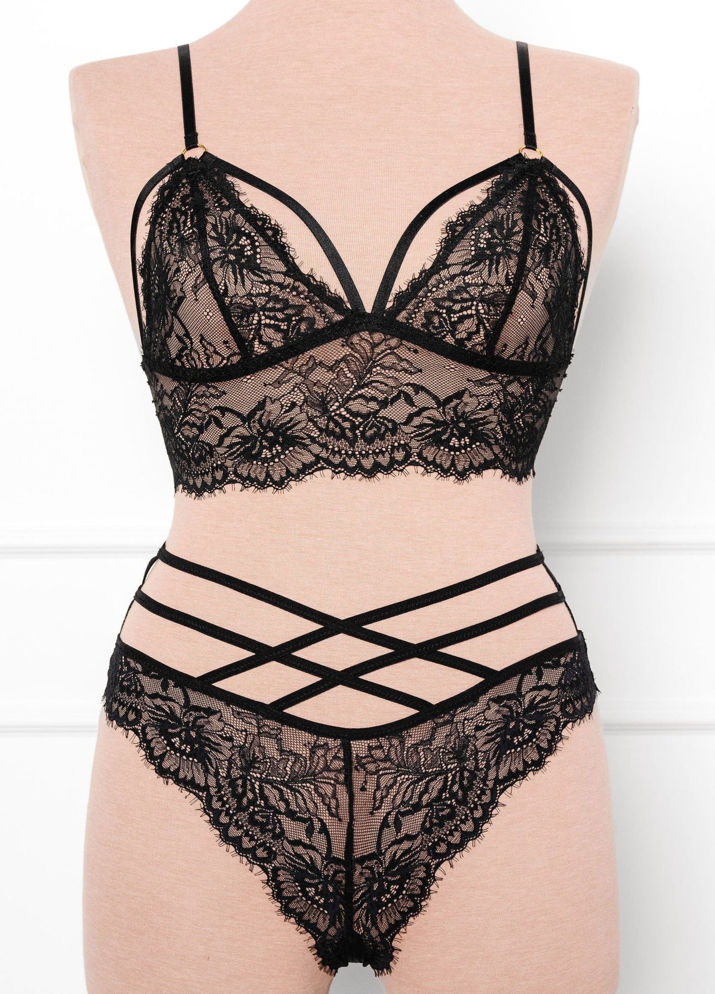 Eyelash Lace Caged Bralette - Black 4 Eyelash Lace Caged Bralette - Black