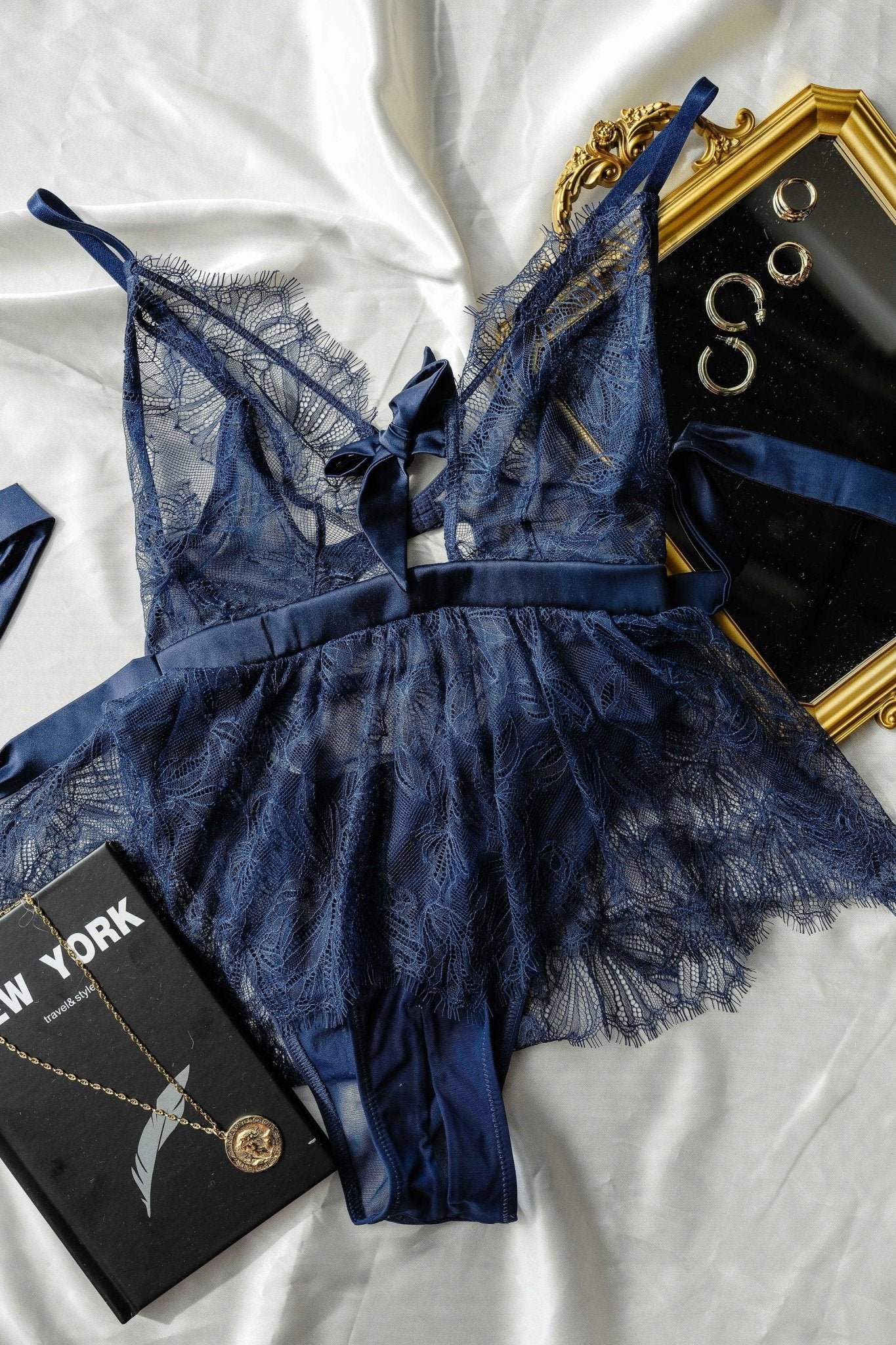 Eyelash Lace Crotchless Teddy - Navy 13 Eyelash Lace Crotchless Teddy - Navy