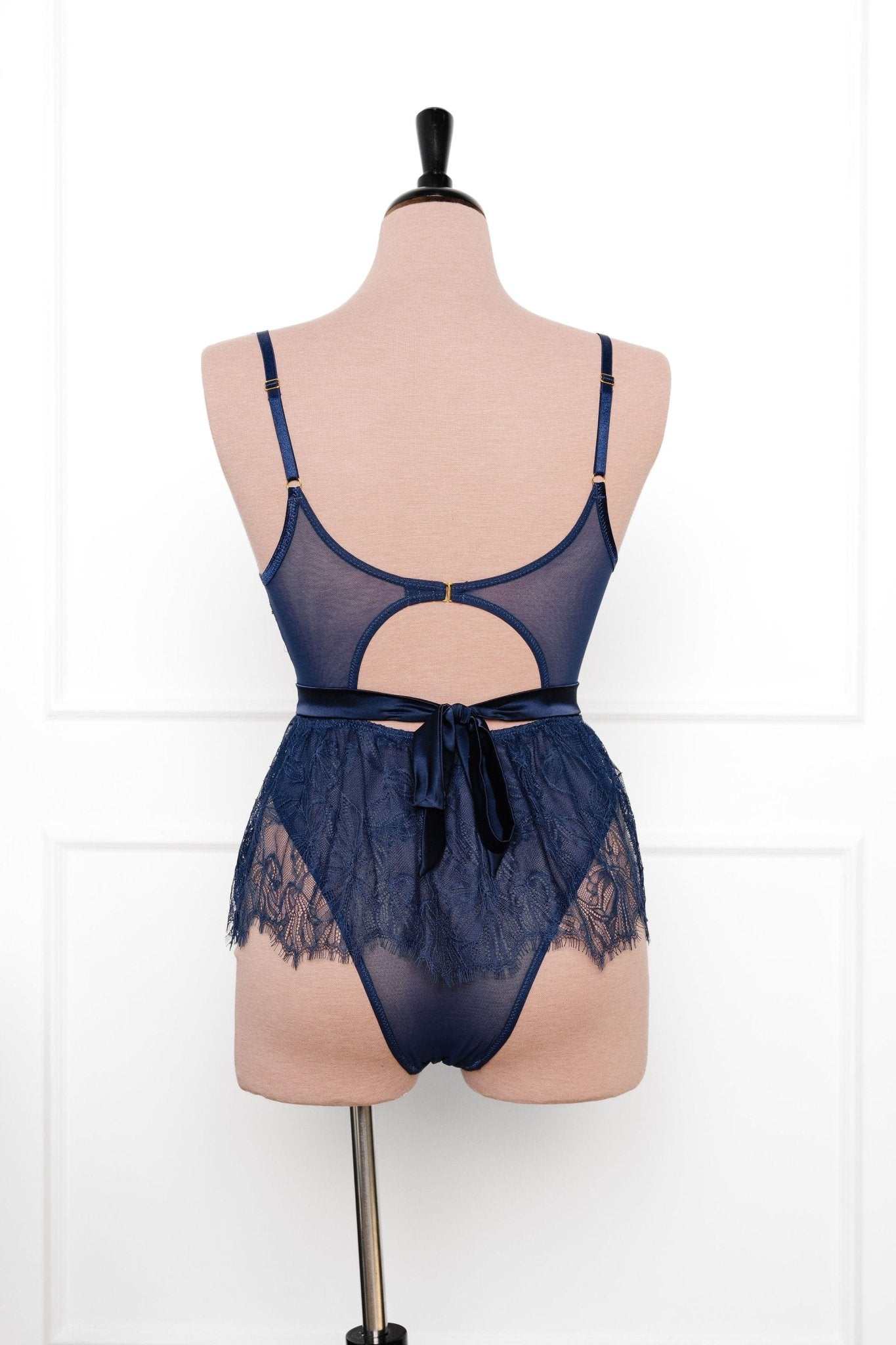 Eyelash Lace Crotchless Teddy - Navy 3 Eyelash Lace Crotchless Teddy - Navy