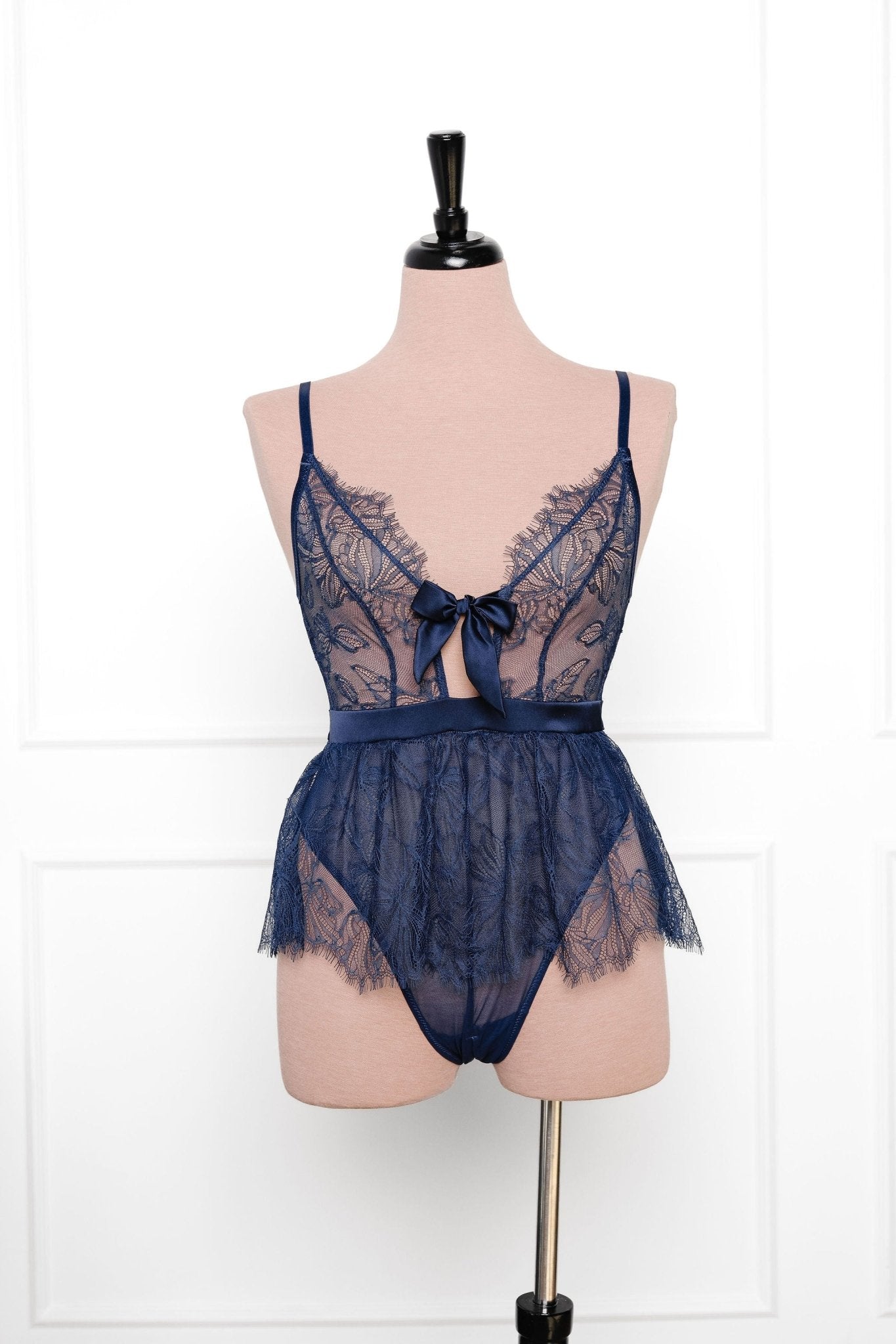 Eyelash Lace Crotchless Teddy - Navy 9 Eyelash Lace Crotchless Teddy - Navy