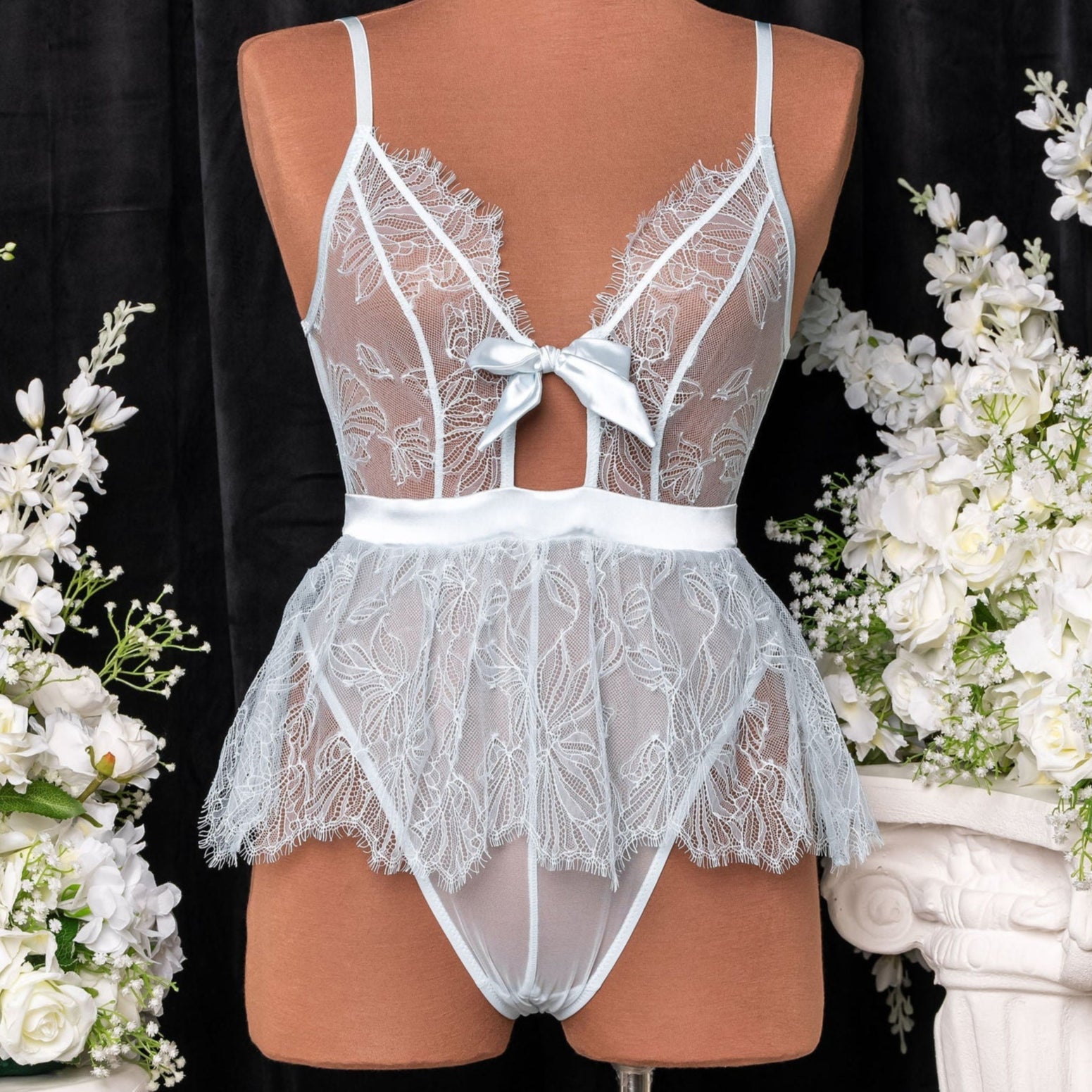 Eyelash Lace Crotchless Teddy - Something Blue 3 Eyelash Lace Crotchless Teddy - Something Blue