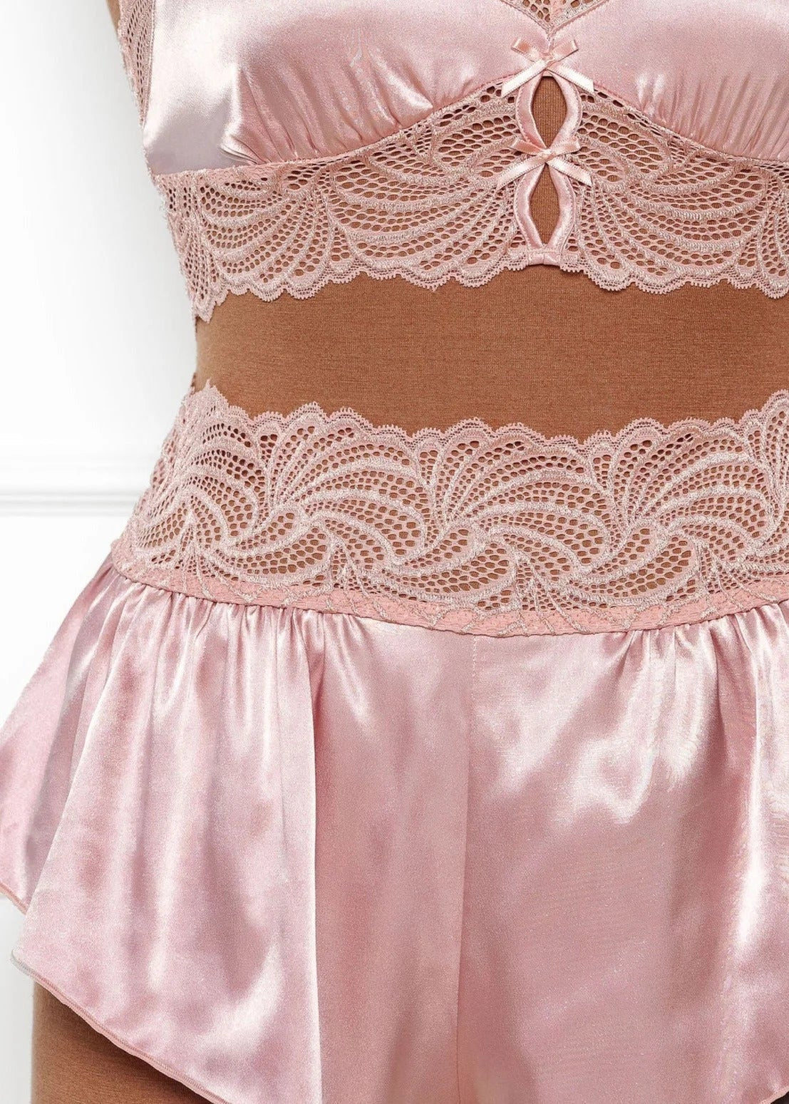 High Waist Lacy Satin Tap Shorts - Blush 4 High Waist Lacy Satin Tap Shorts - Blush