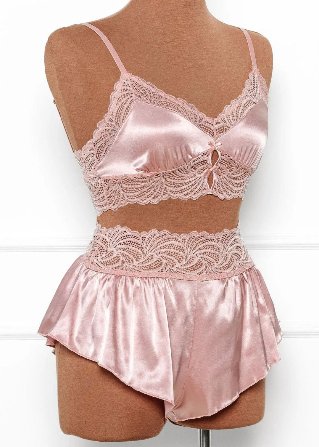 High Waist Lacy Satin Tap Shorts - Blush 7 High Waist Lacy Satin Tap Shorts - Blush