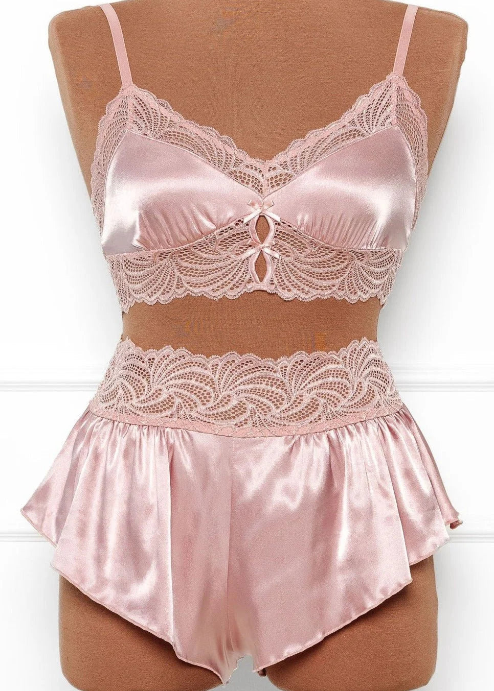 High Waist Lacy Satin Tap Shorts - Blush 8 High Waist Lacy Satin Tap Shorts - Blush