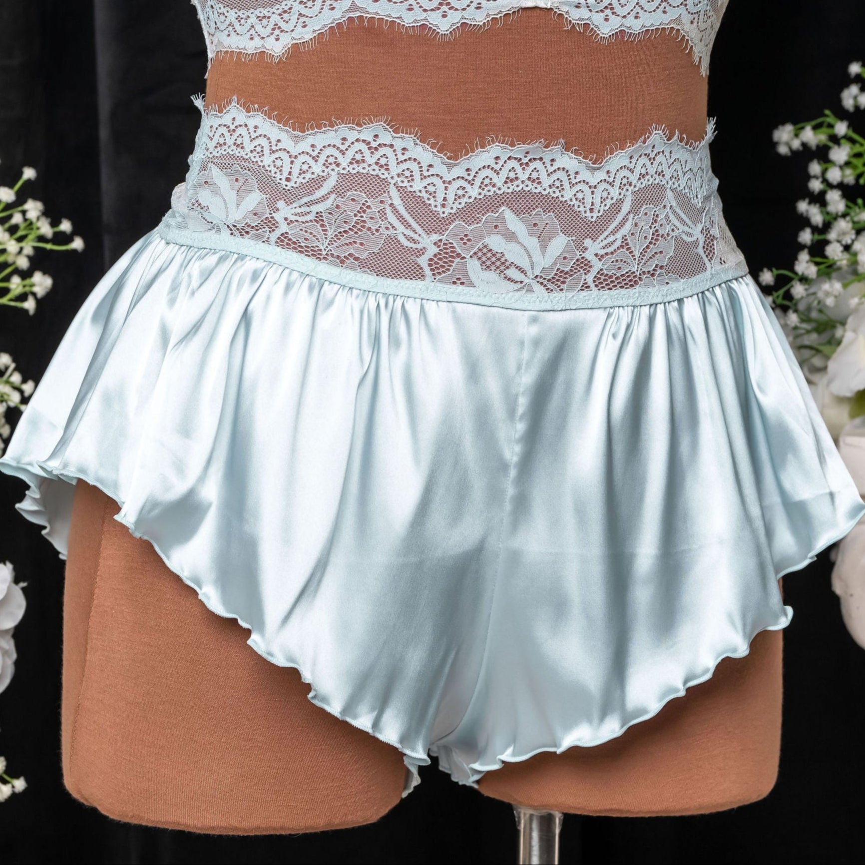 High Waist Satin Tap Shorts - Something Blue