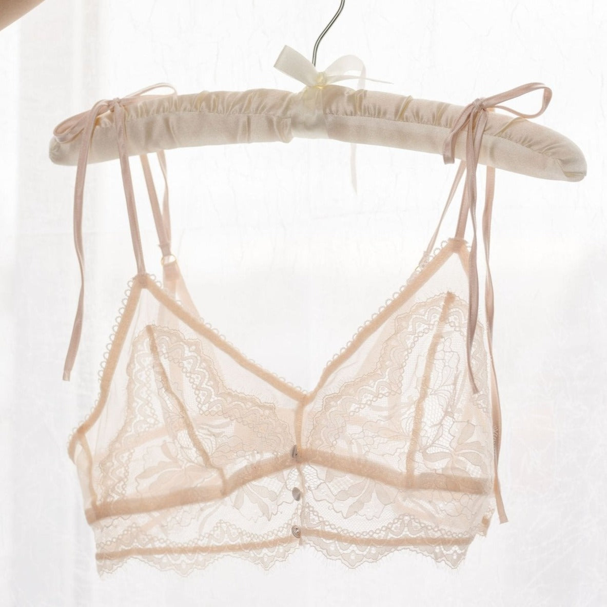 Lace & Mesh Button Bralette - Champagne