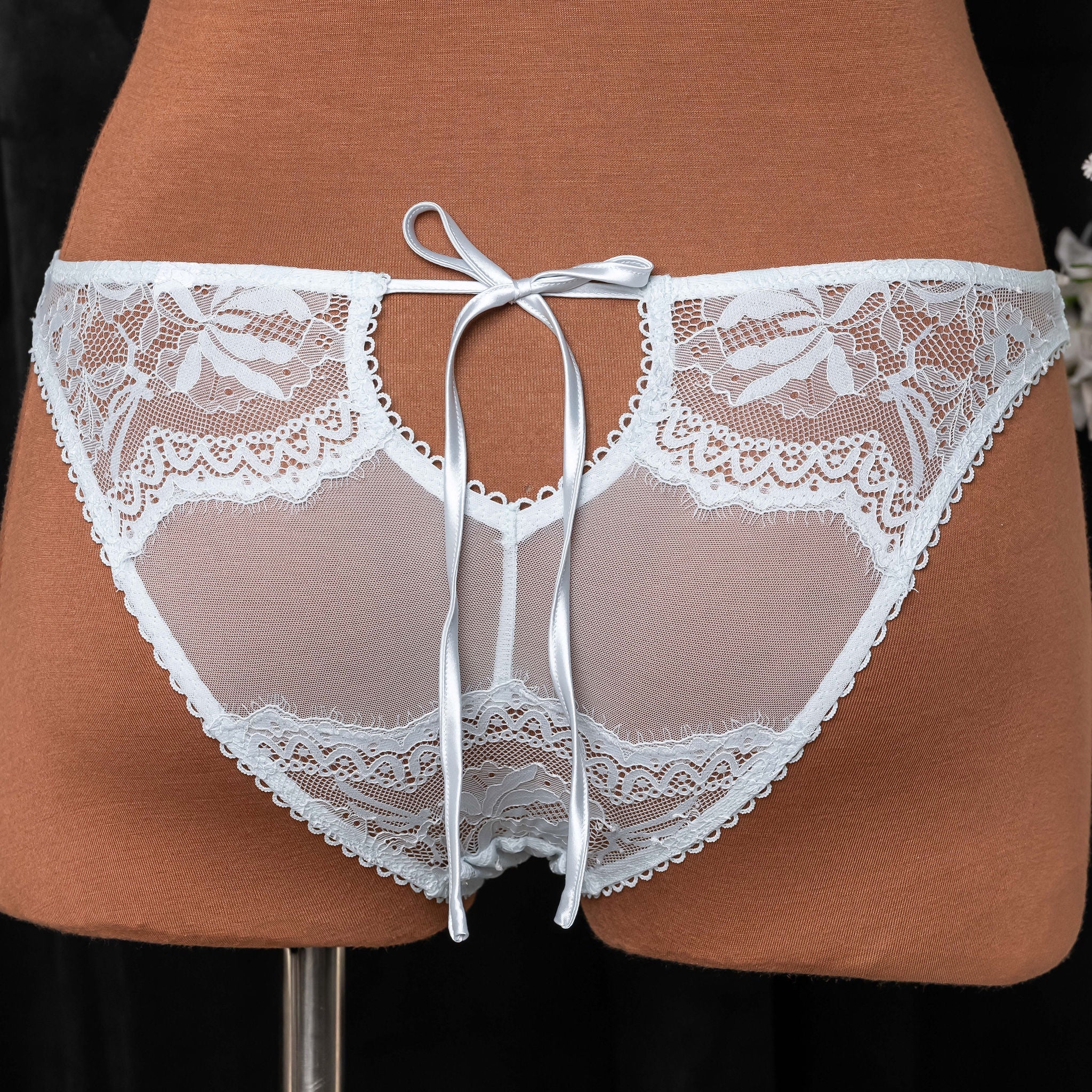 Lace & Mesh Button Panty - Something Blue
