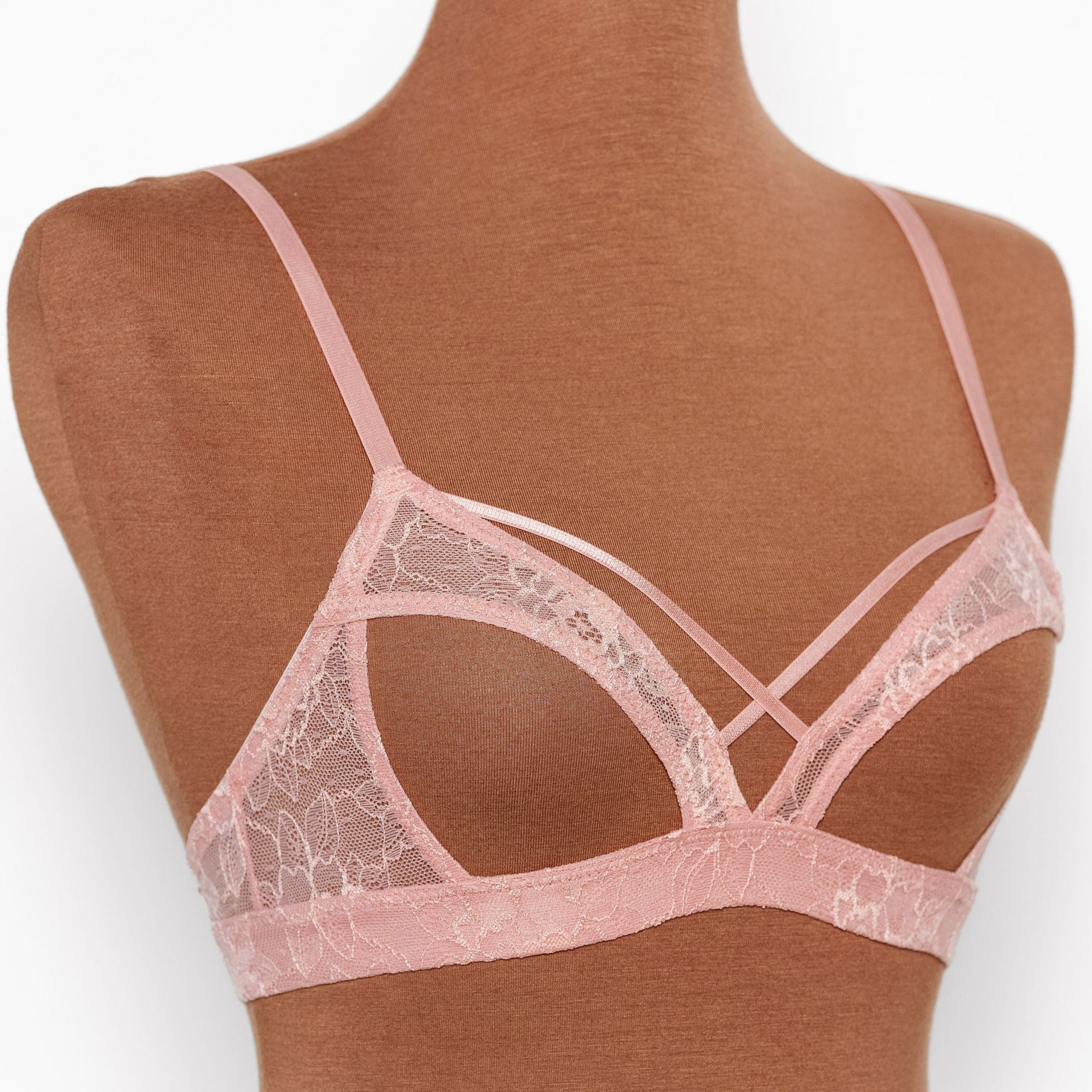 Lacy Caged Cupless Bralette - Blush