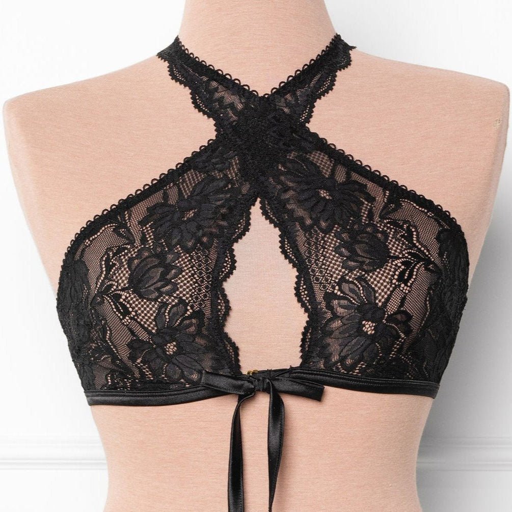 Lacy Crossover Bralette - Black