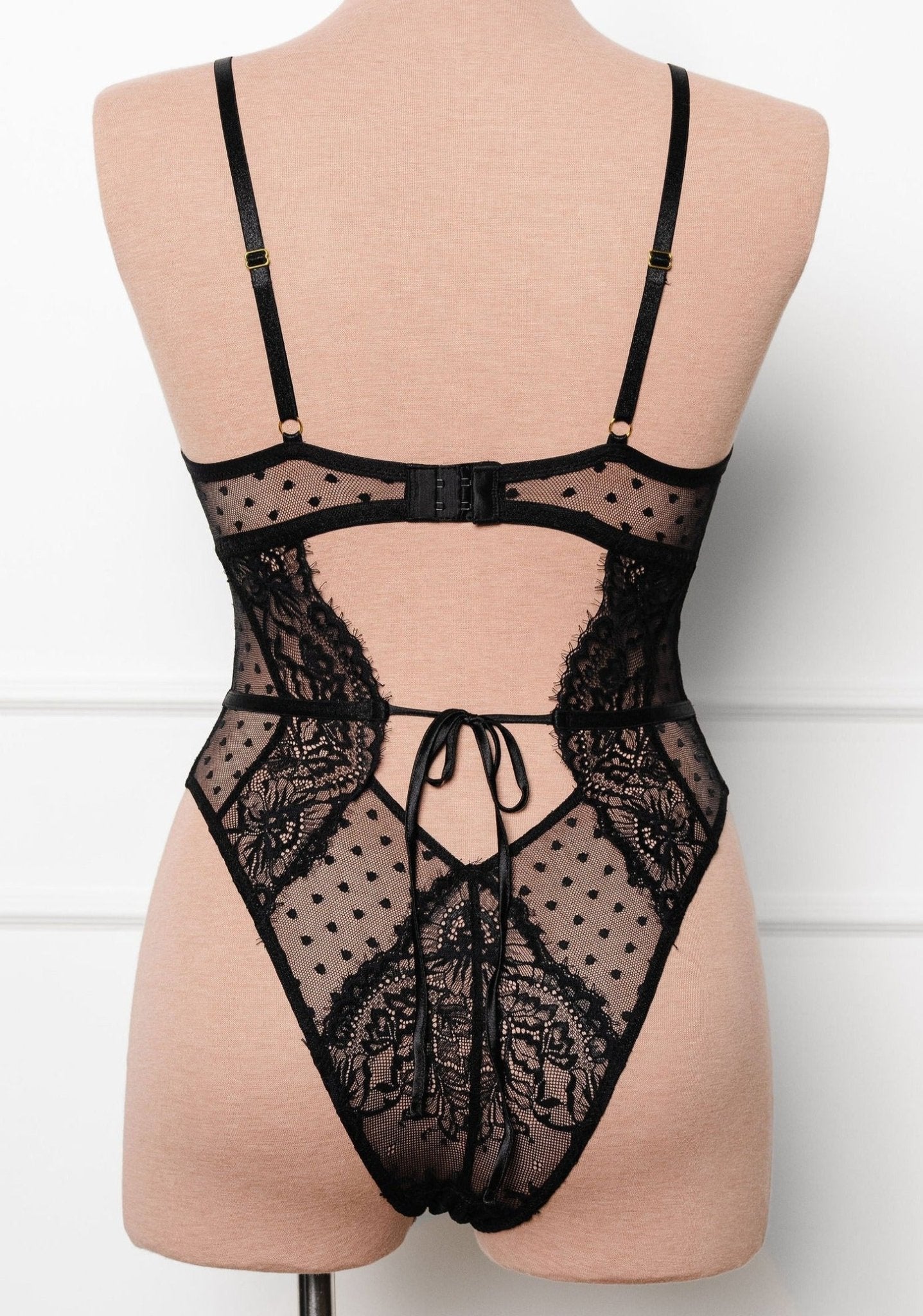 Lacy Crotchless Polka Dot Teddy - Black 3 Lacy Crotchless Polka Dot Teddy - Black