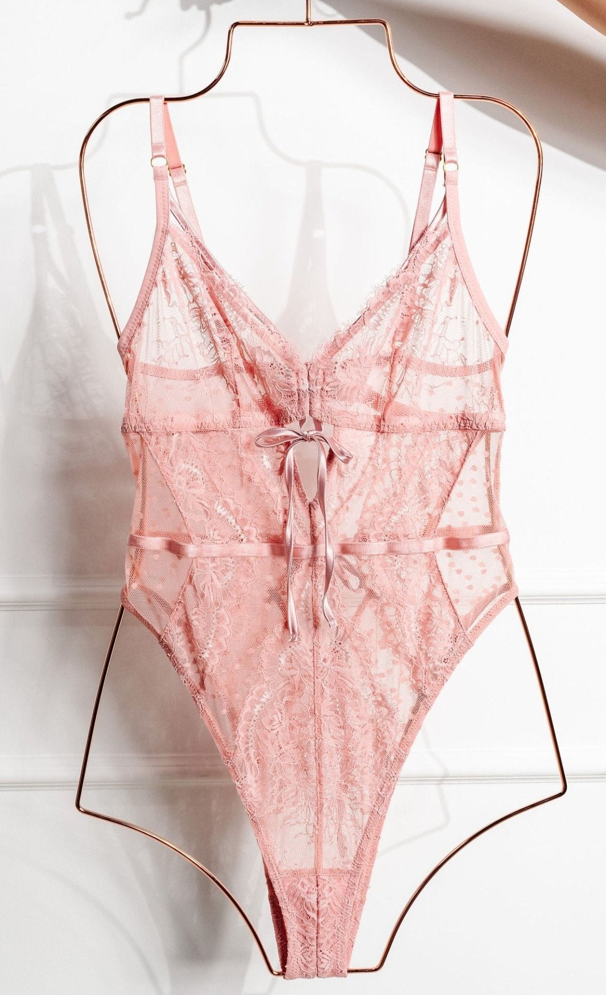 Lacy Crotchless Polka Dot Teddy - Blush 18 Lacy Crotchless Polka Dot Teddy - Blush