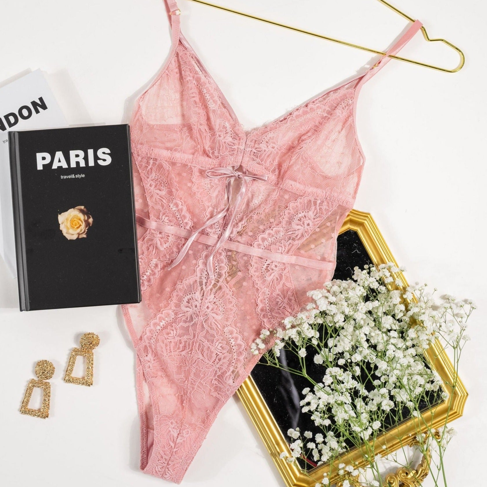 Lacy Crotchless Polka Dot Teddy - Blush 6 Lacy Crotchless Polka Dot Teddy - Blush