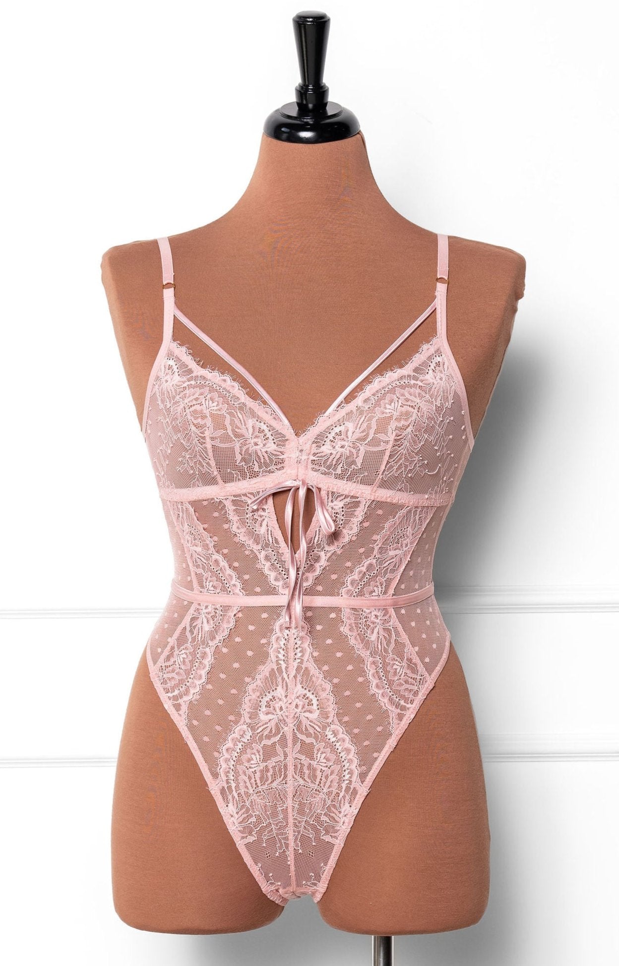 Lacy Crotchless Polka Dot Teddy - Blush 7 Lacy Crotchless Polka Dot Teddy - Blush