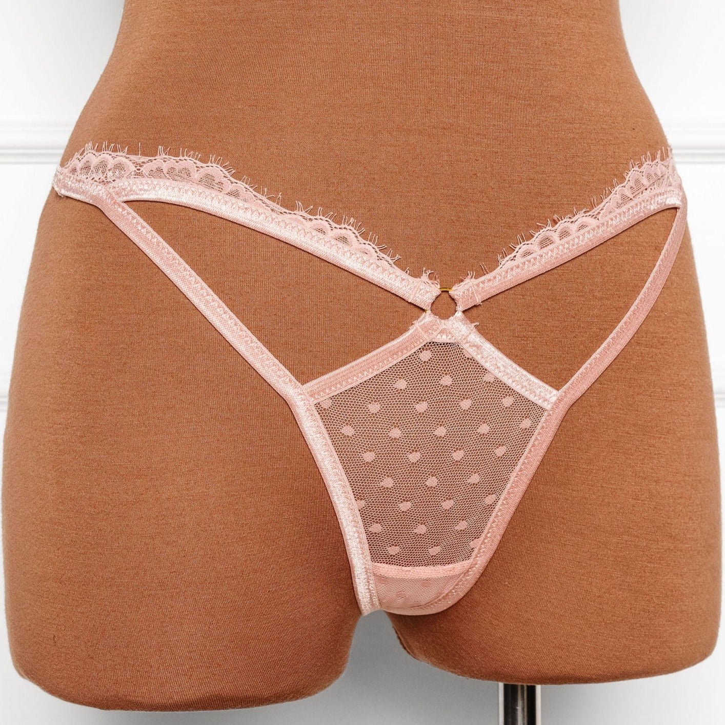 Lacy Cutout Thong - Blush