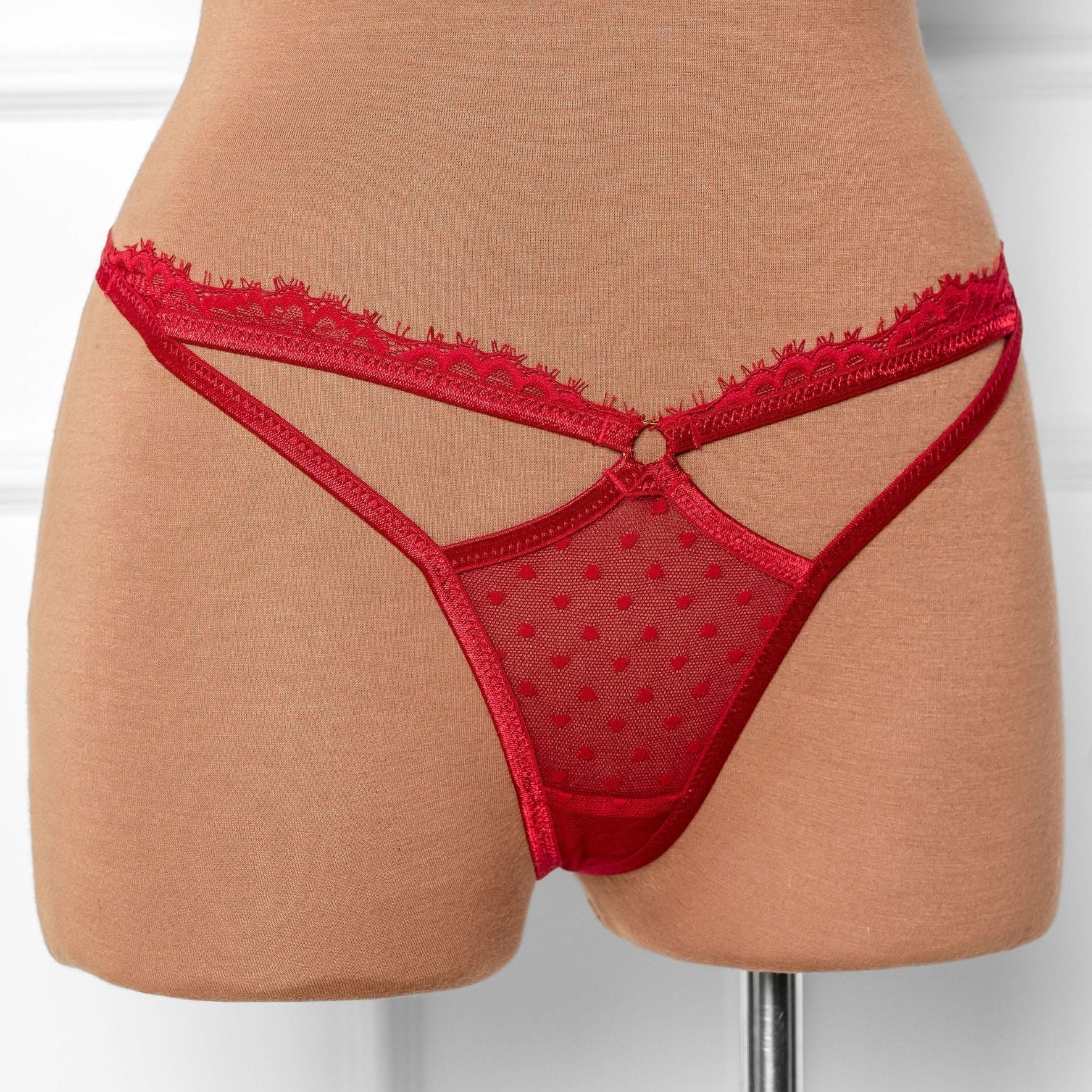 Lacy Cutout Thong - Red