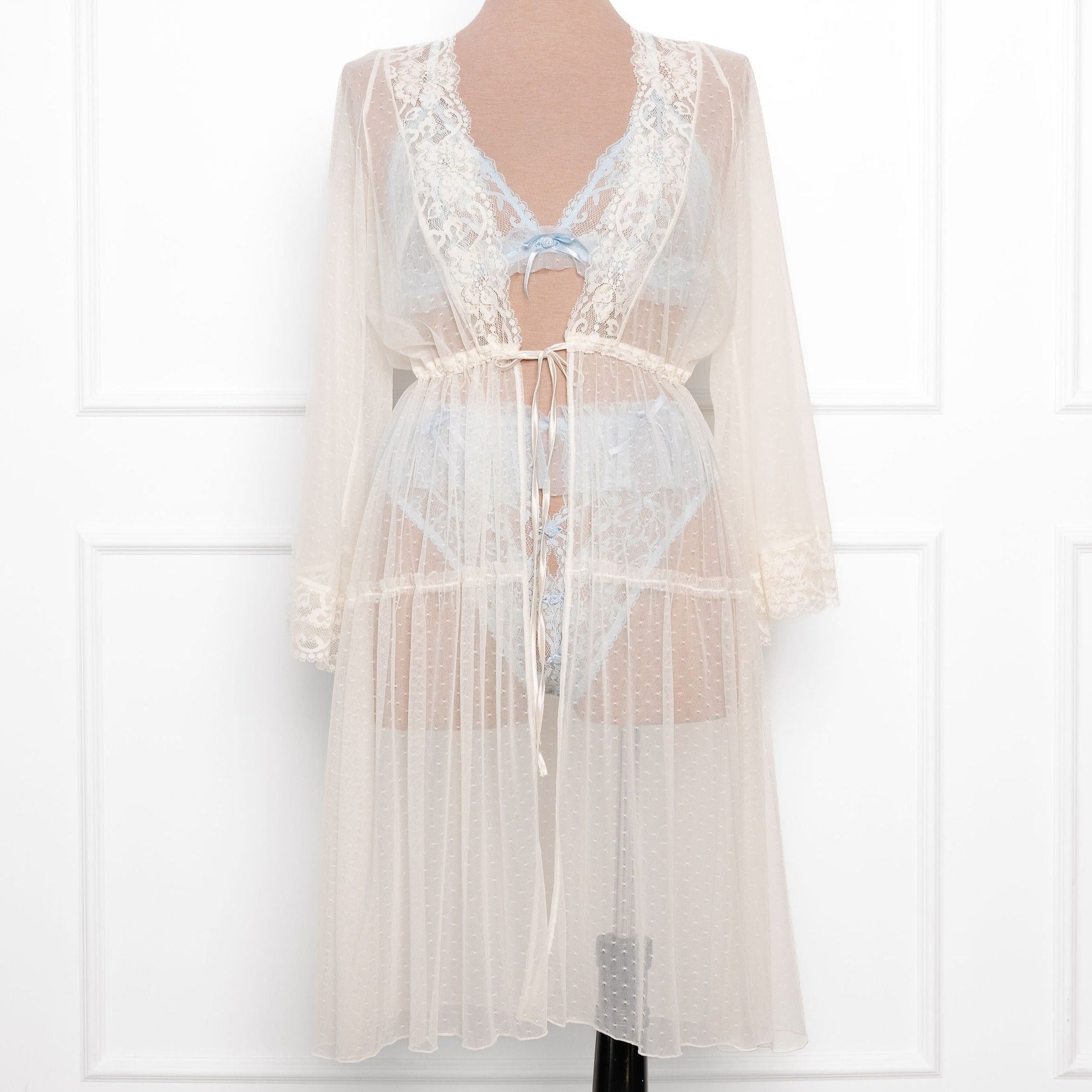 Lacy Dot Mesh Midi Robe - Iridescent Pearl