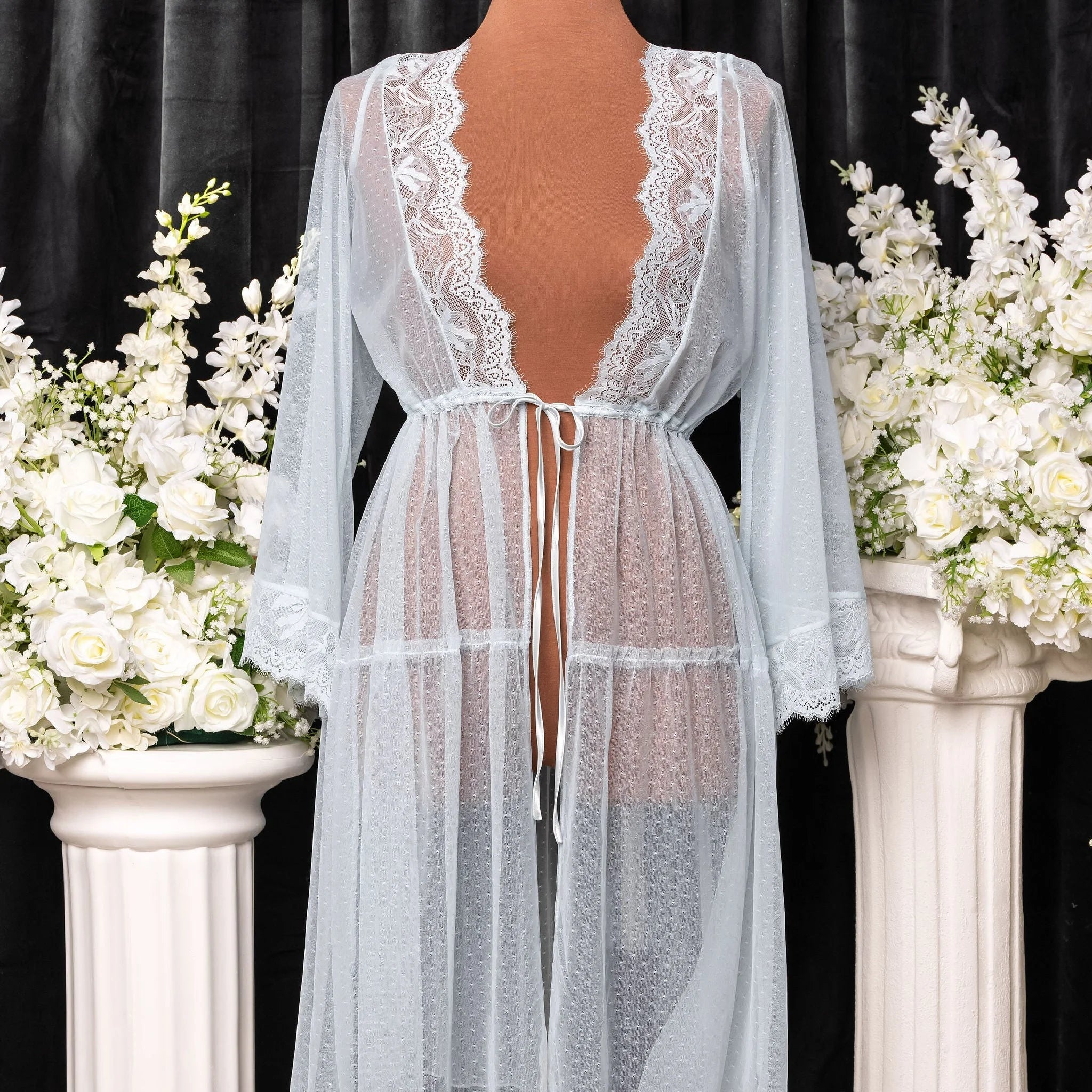 Lacy Dot Mesh Midi Robe - Something Blue