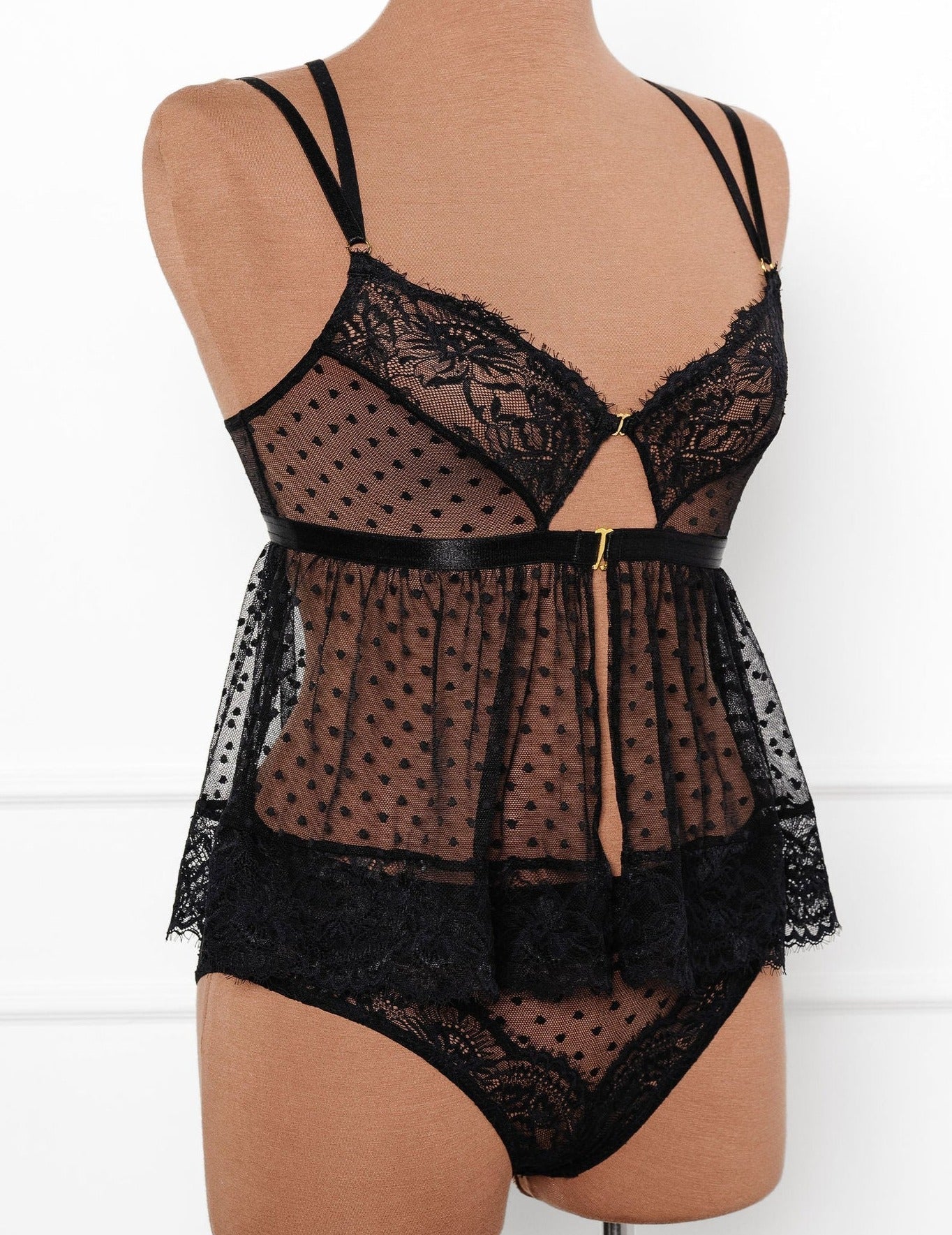 Lacy Polka Dot Crotchless Panty - Black 12 Lacy Polka Dot Crotchless Panty - Black