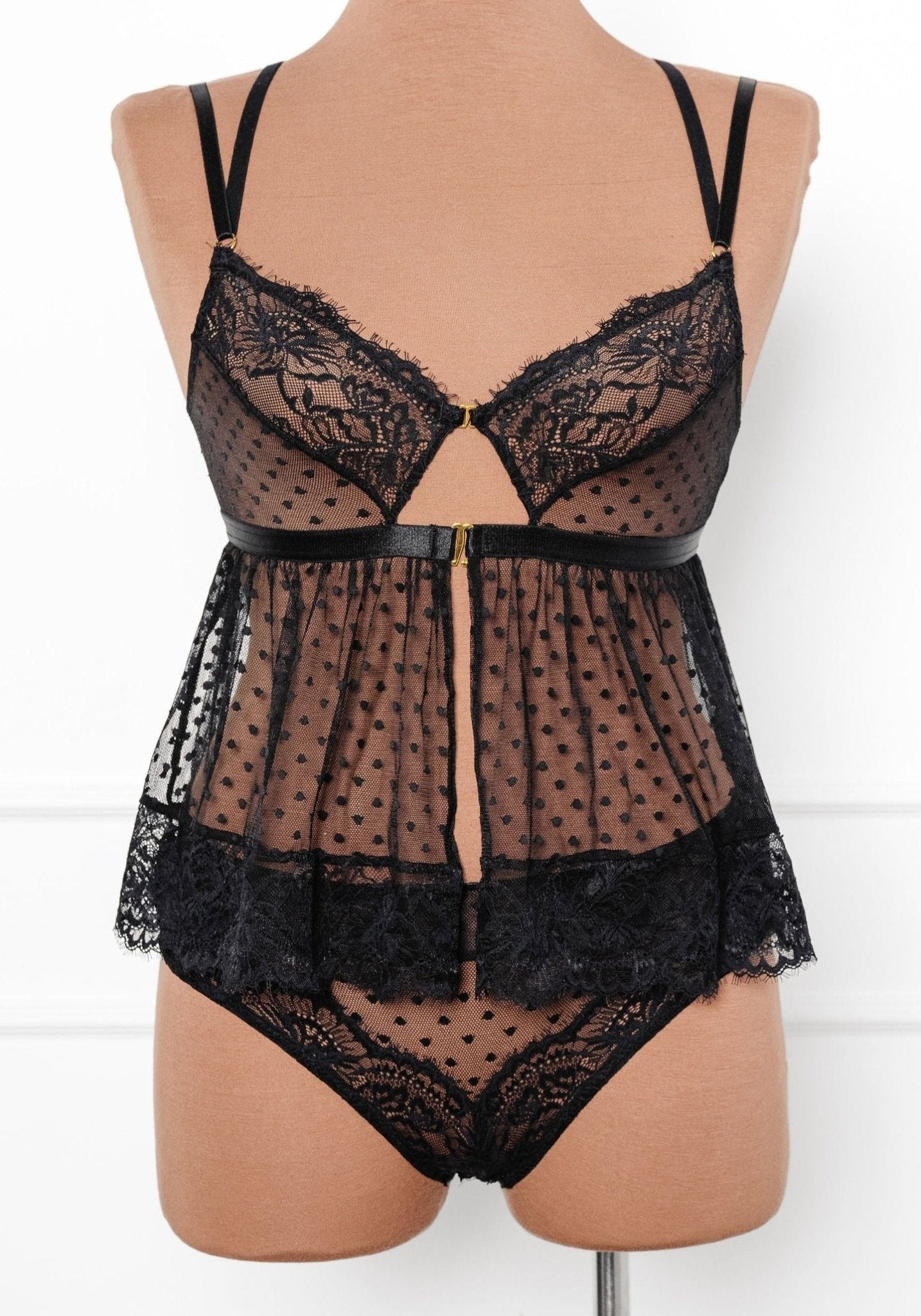 Lacy Polka Dot Crotchless Panty - Black 6 Lacy Polka Dot Crotchless Panty - Black