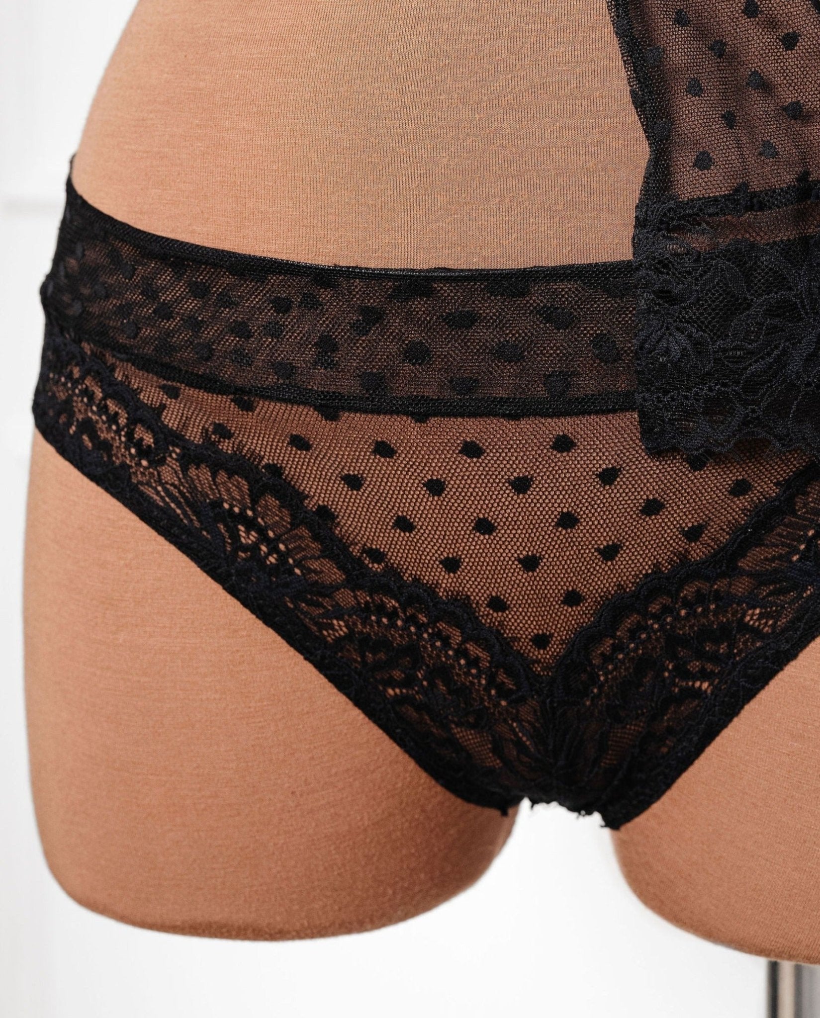 Lacy Polka Dot Crotchless Panty - Black 8 Lacy Polka Dot Crotchless Panty - Black