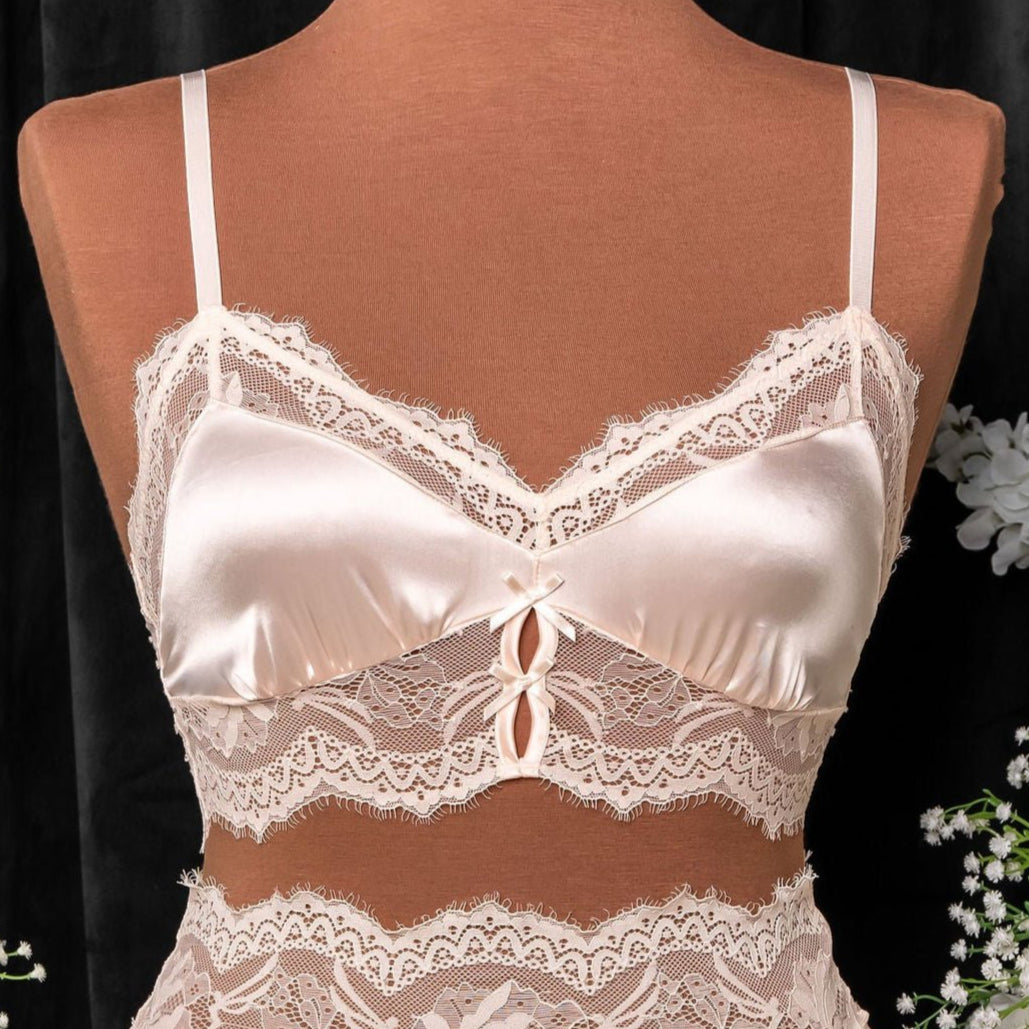 Lacy Satin Keyhole Bralette - Champagne 3 Lacy Satin Keyhole Bralette - Champagne