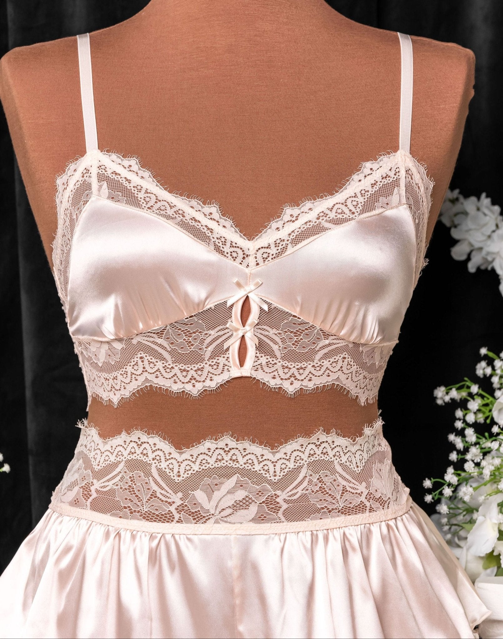 Lacy Satin Keyhole Bralette - Champagne 9 Lacy Satin Keyhole Bralette - Champagne