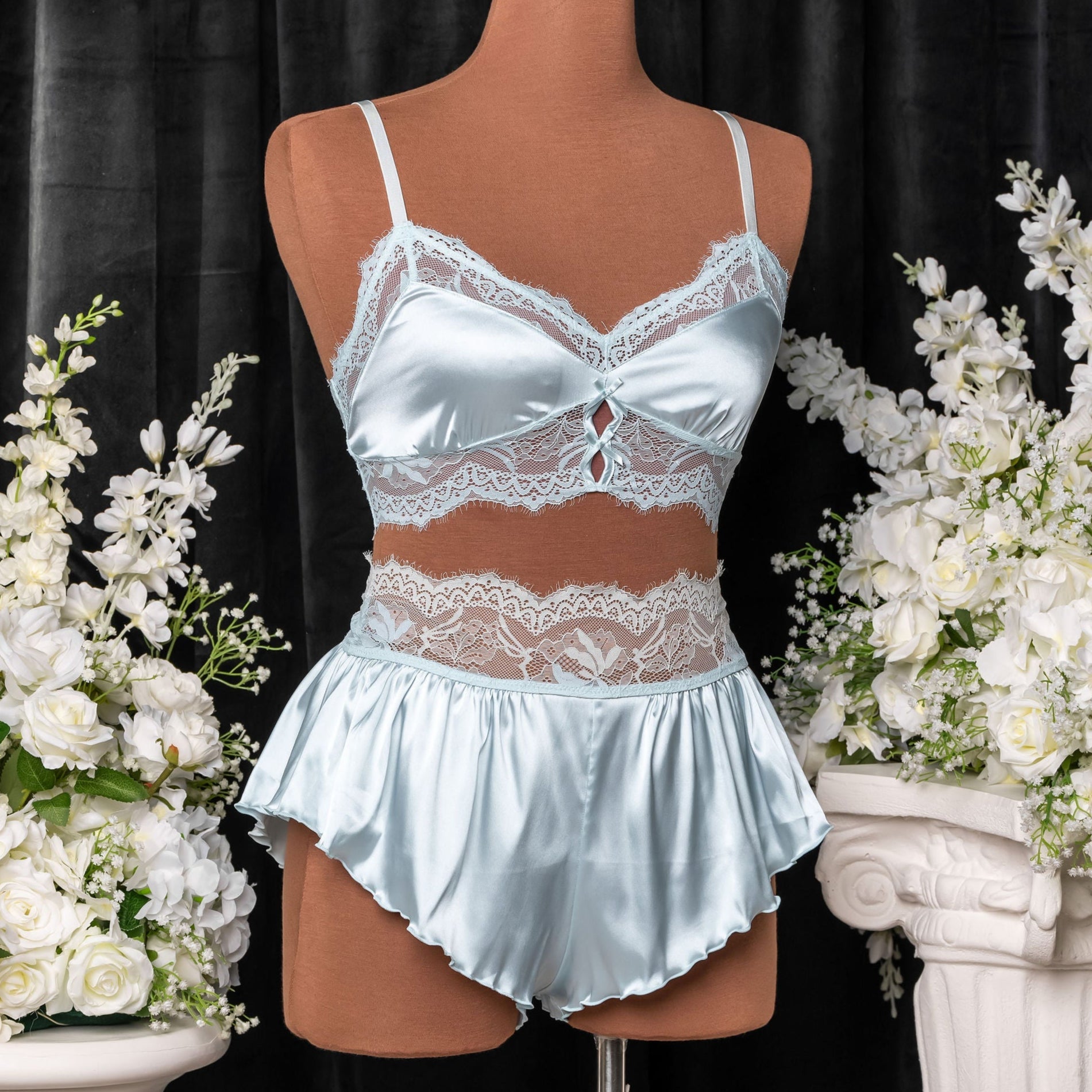 Lacy Satin Keyhole Bralette - Something Blue 3 Lacy Satin Keyhole Bralette - Something Blue