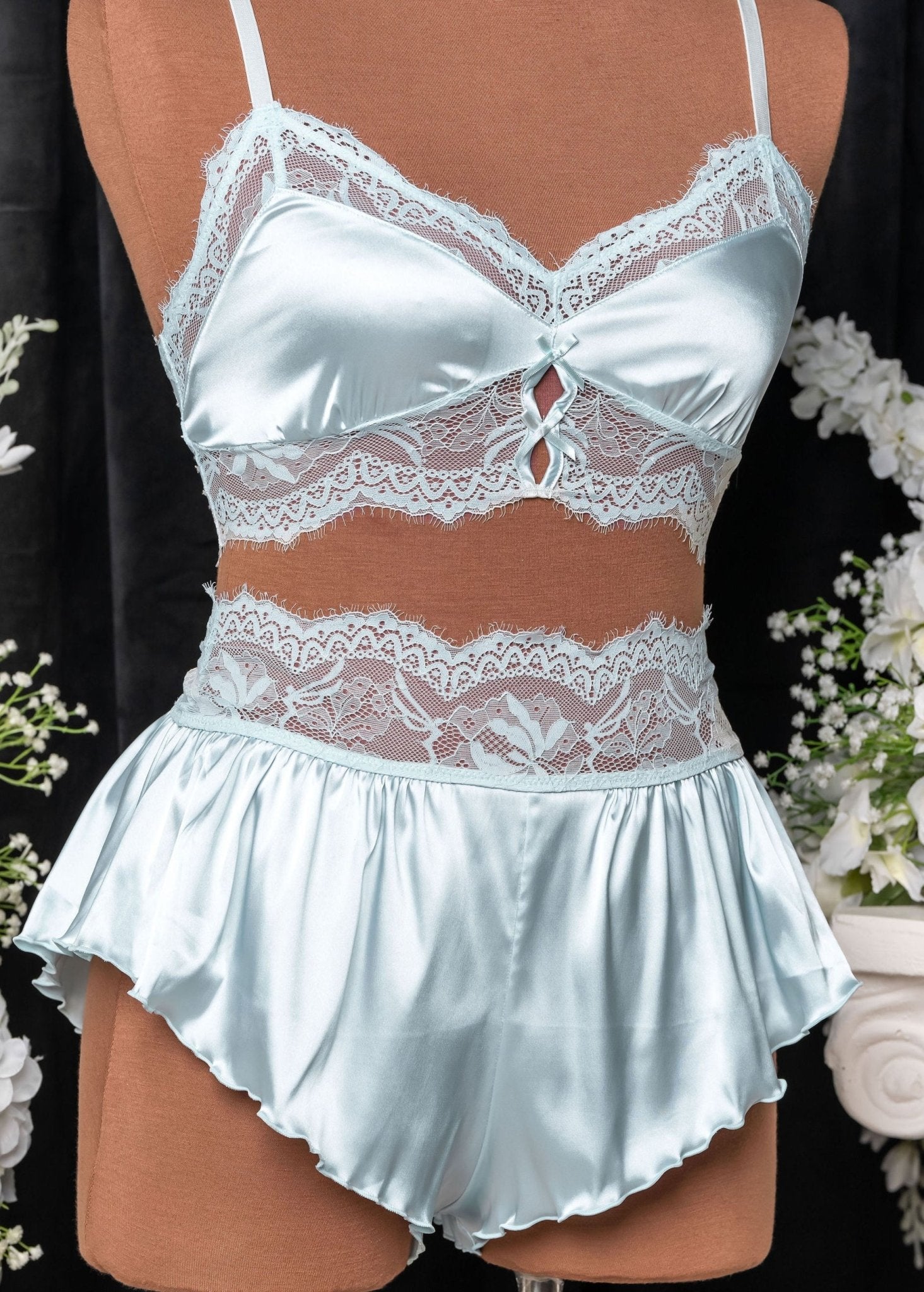 Lacy Satin Keyhole Bralette - Something Blue 6 Lacy Satin Keyhole Bralette - Something Blue