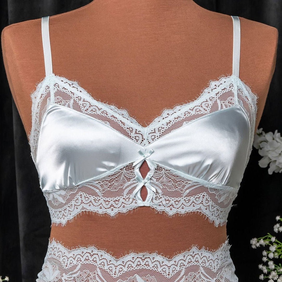 Lacy Satin Keyhole Bralette - Something Blue 7 Lacy Satin Keyhole Bralette - Something Blue