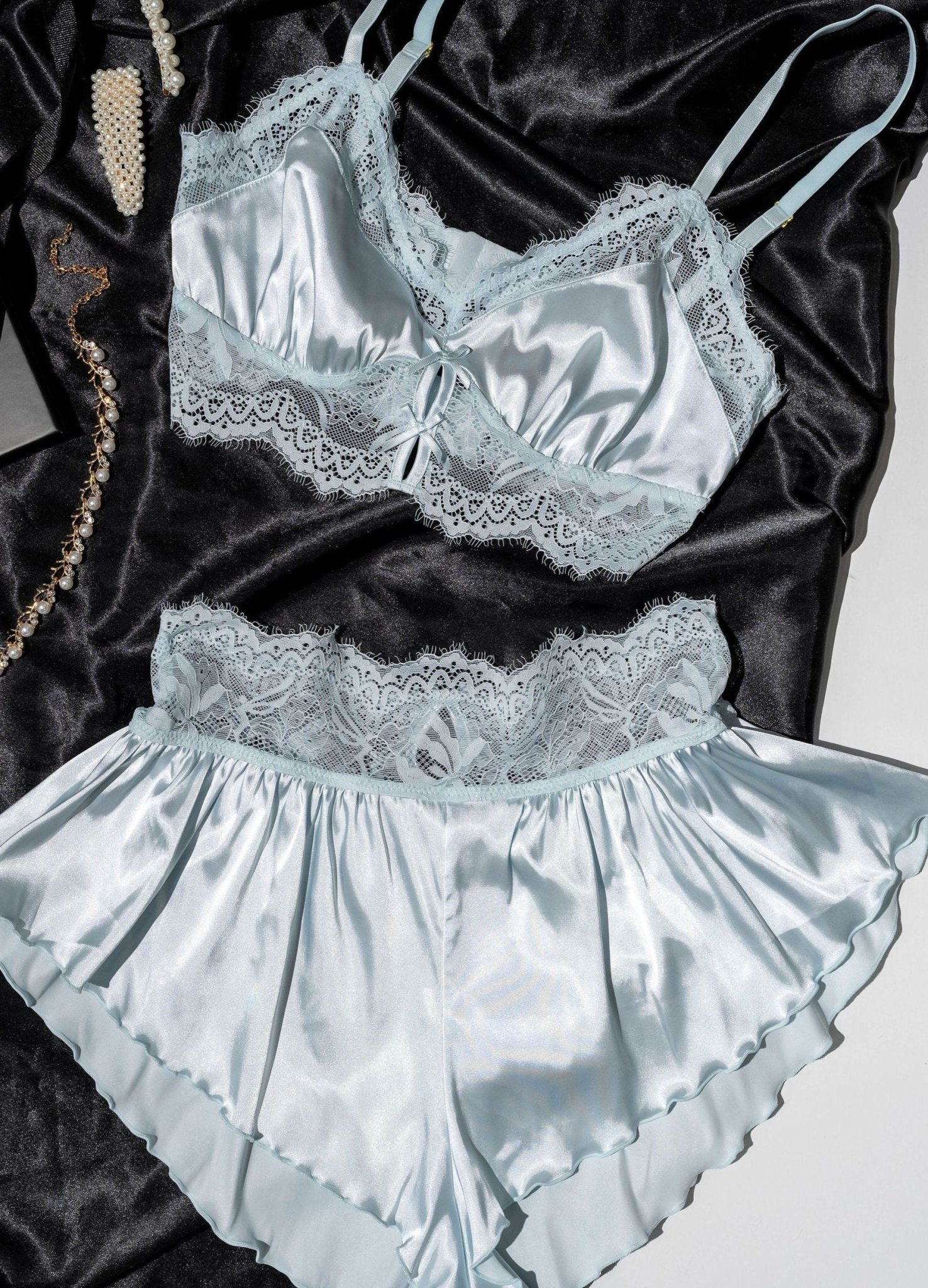Lacy Satin Keyhole Bralette - Something Blue 10 Lacy Satin Keyhole Bralette - Something Blue