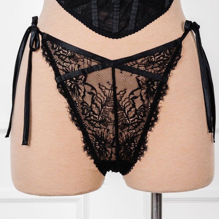 Lacy Side Tie Panty - Black