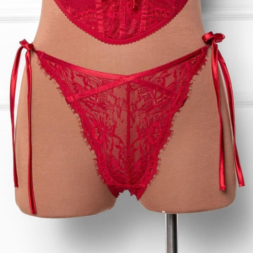 Lacy Side Tie Panty - Red