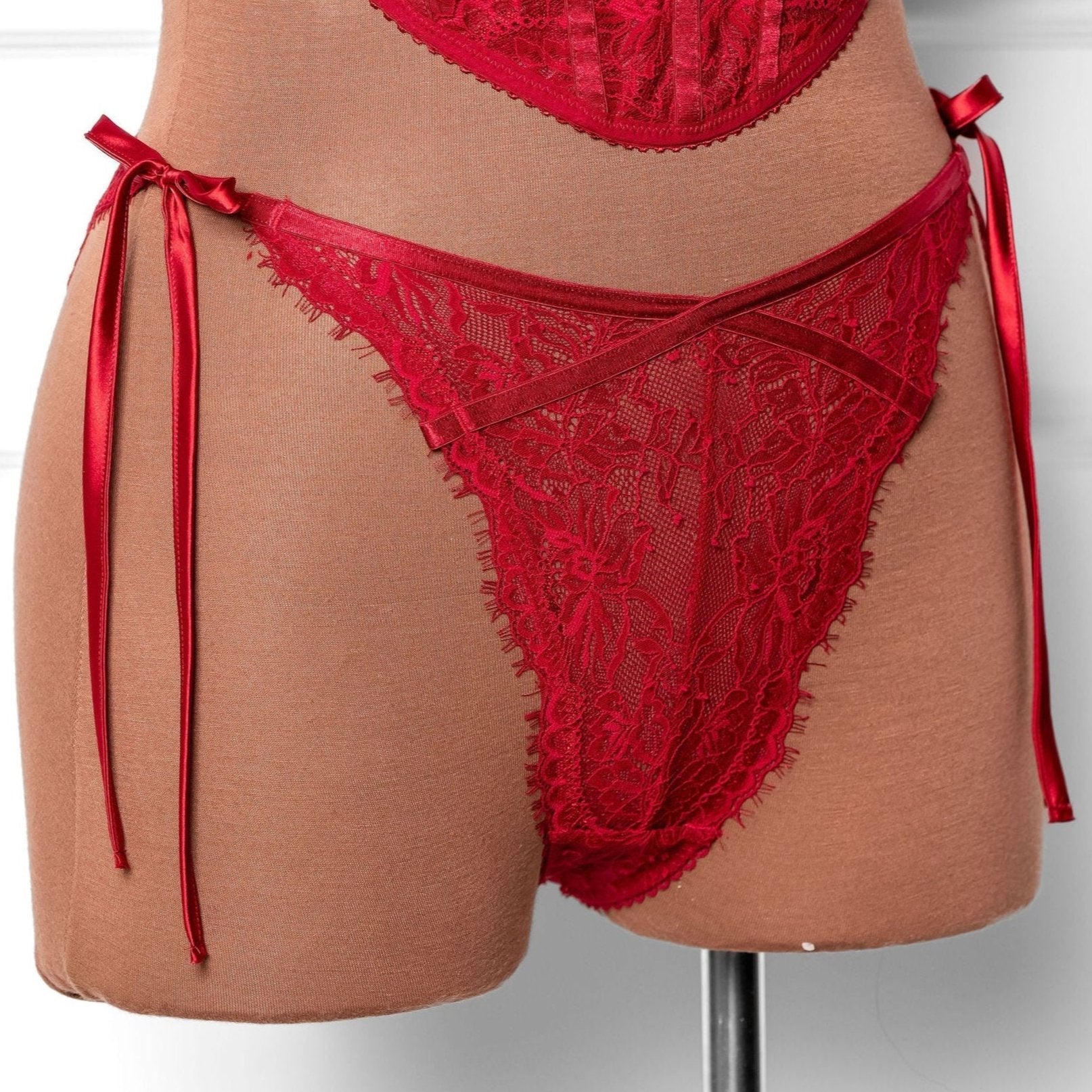 Lacy Side Tie Panty - Red 3 Lacy Side Tie Panty - Red