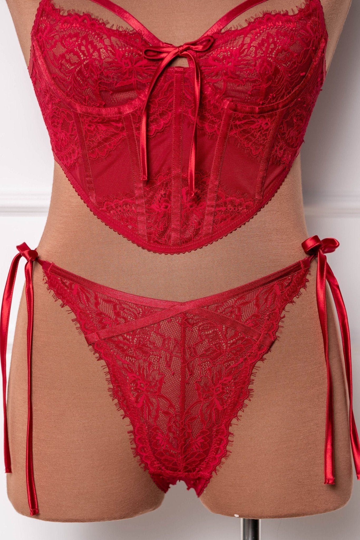 Lacy Side Tie Panty - Red 6 Lacy Side Tie Panty - Red