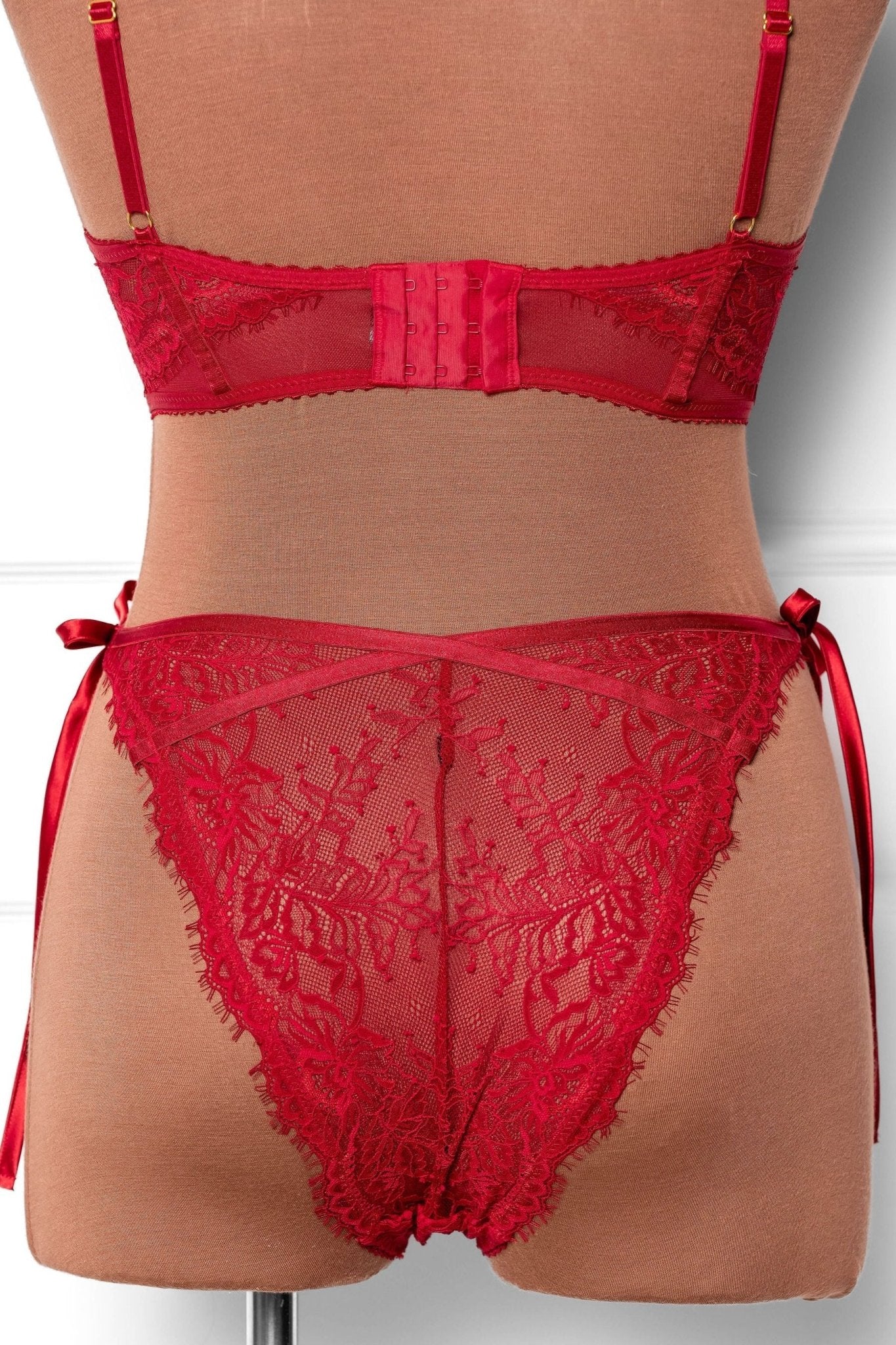Lacy Side Tie Panty - Red 7 Lacy Side Tie Panty - Red