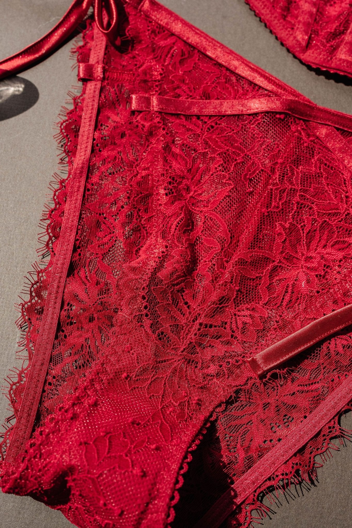 Lacy Side Tie Panty - Red 9 Lacy Side Tie Panty - Red