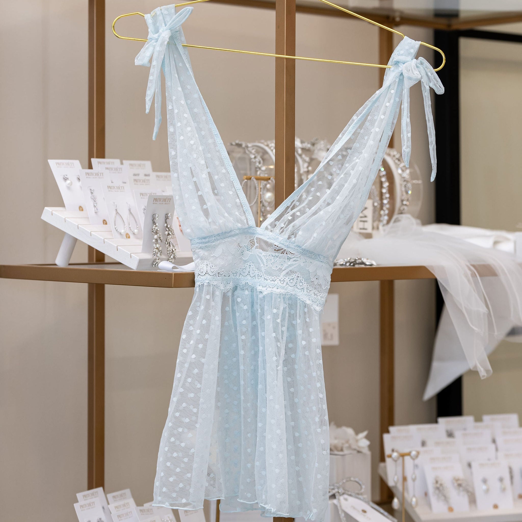 Polka Dot Mesh Babydoll - Something Blue