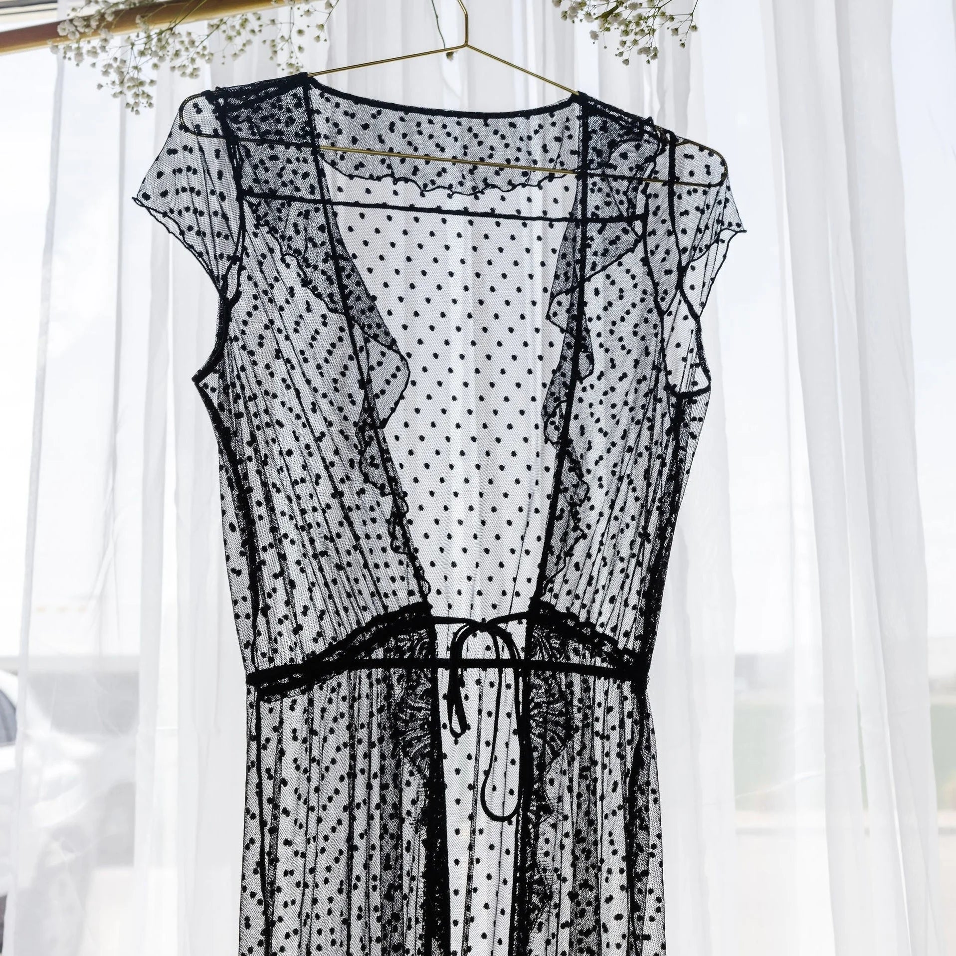 Polka Dot Mesh Robe - Black