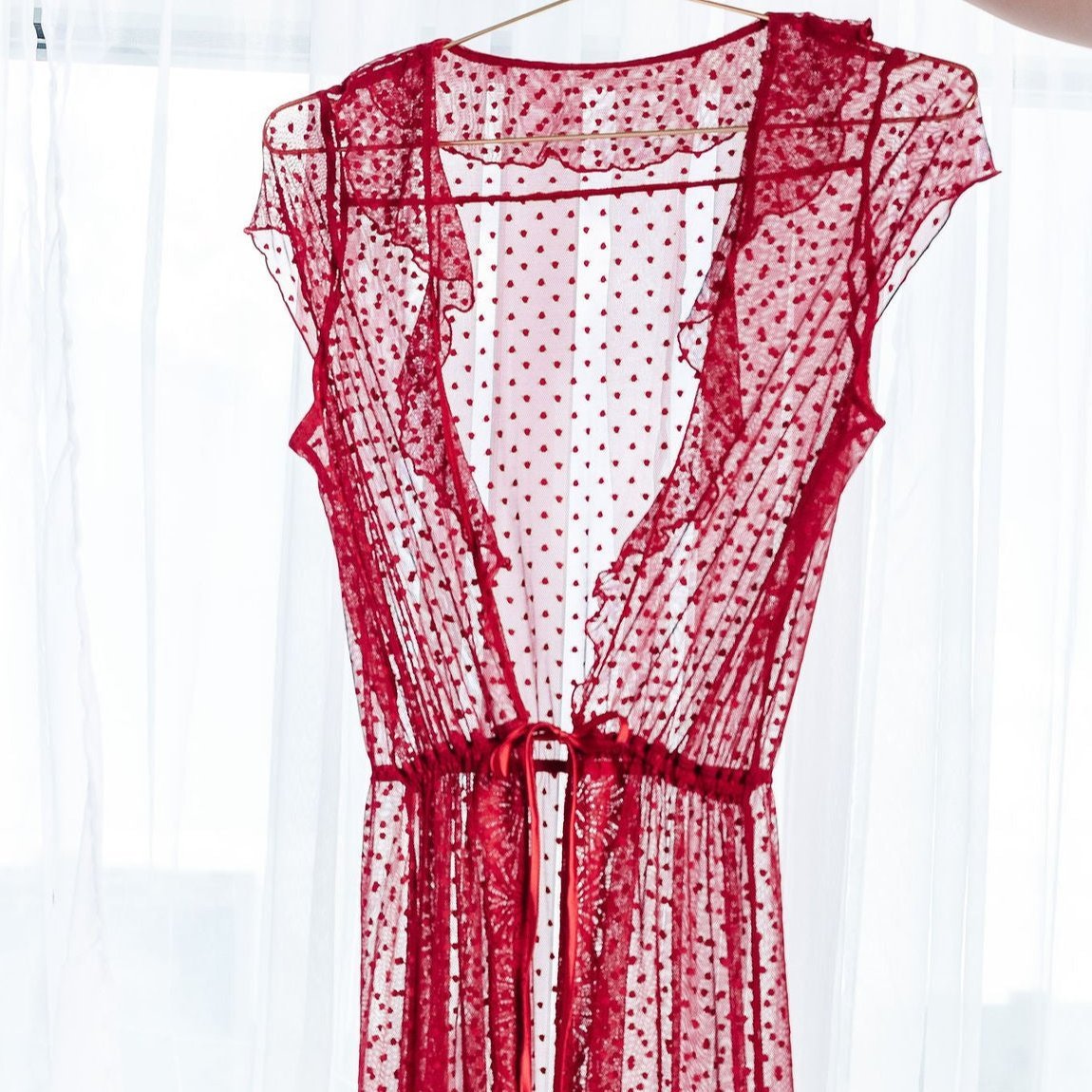 Polka Dot Mesh Robe - Red